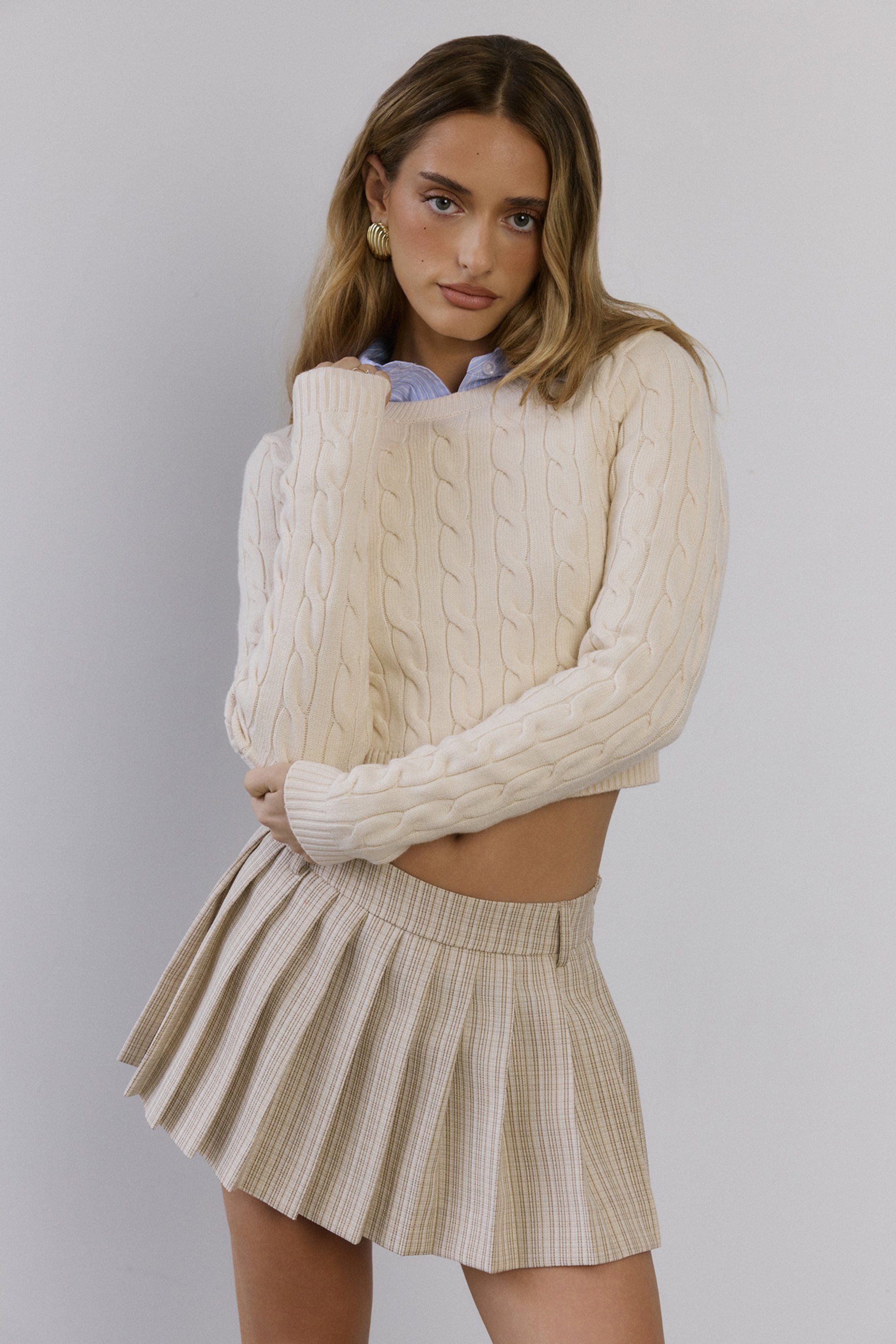 Cream cable knit crop sweater