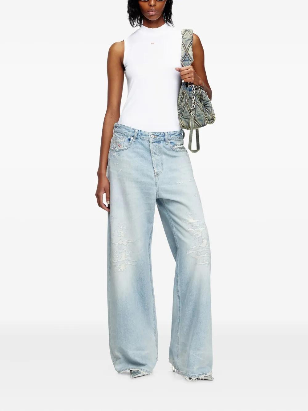 Light Wash Ripped Wide-Leg Jeans
