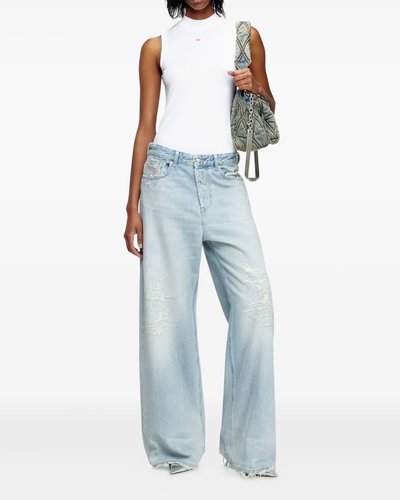 Light Wash Ripped Wide-Leg Jeans