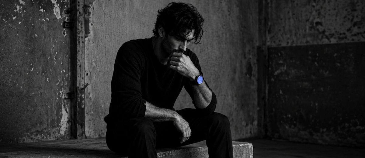 Man sitting alone at night showing the emotional signs of betrayal trauma after infidelity.