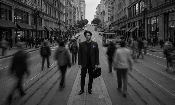 A still figure standing alone amid a rushing city crowd, evoking getting over infidelity and moving forward at your own pace.