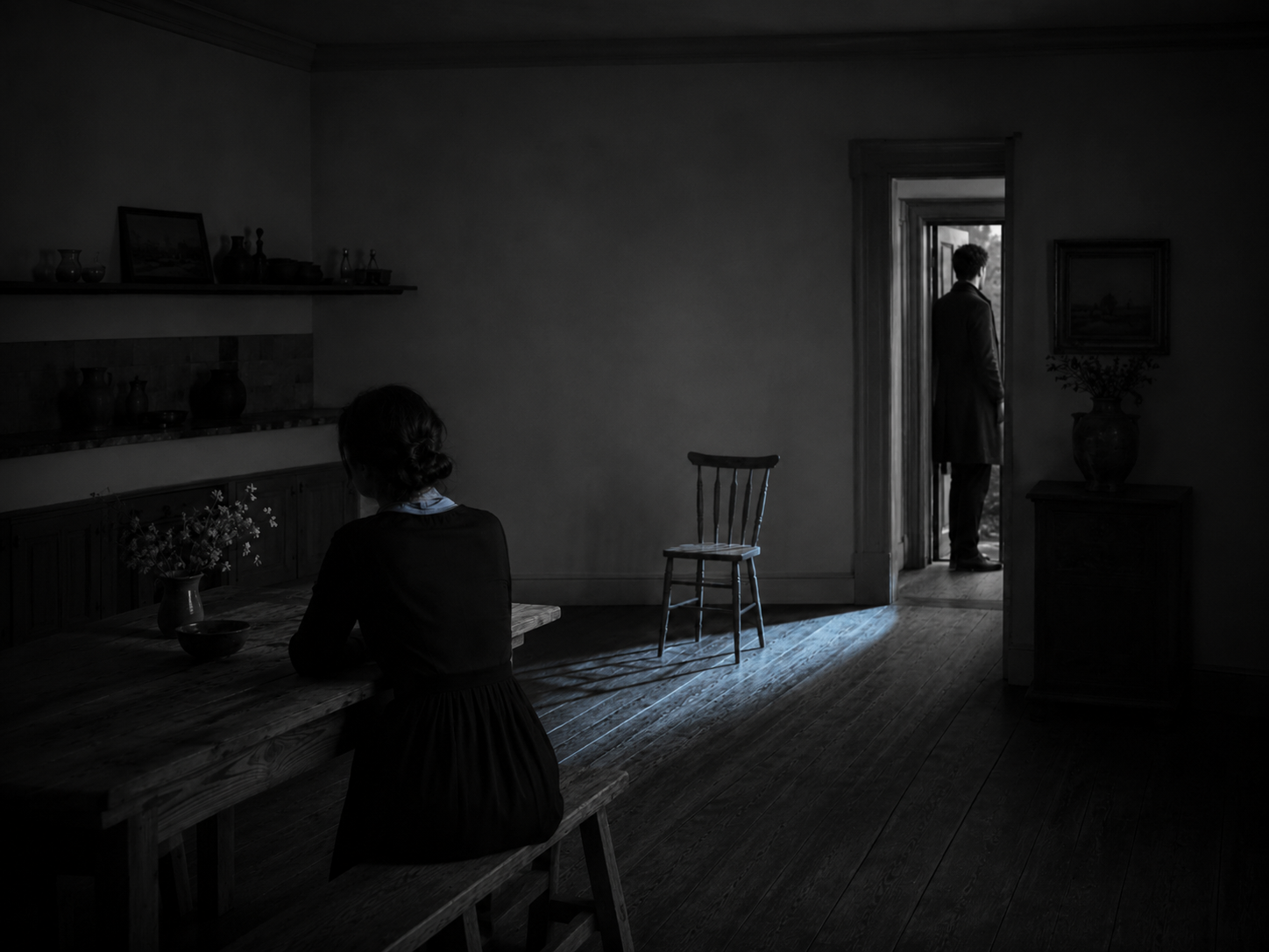 Two partners alone in a dark room, turned away from each other, illustrating how long it takes to get over an affair.