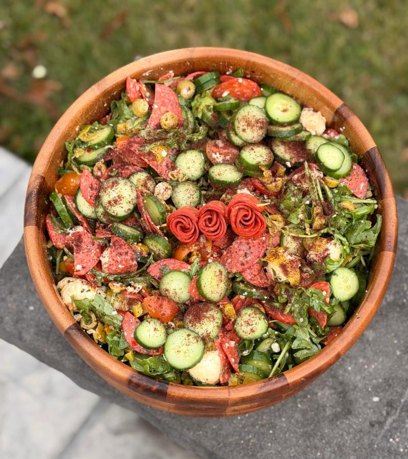 Antipasto salad with a variety of ingredients