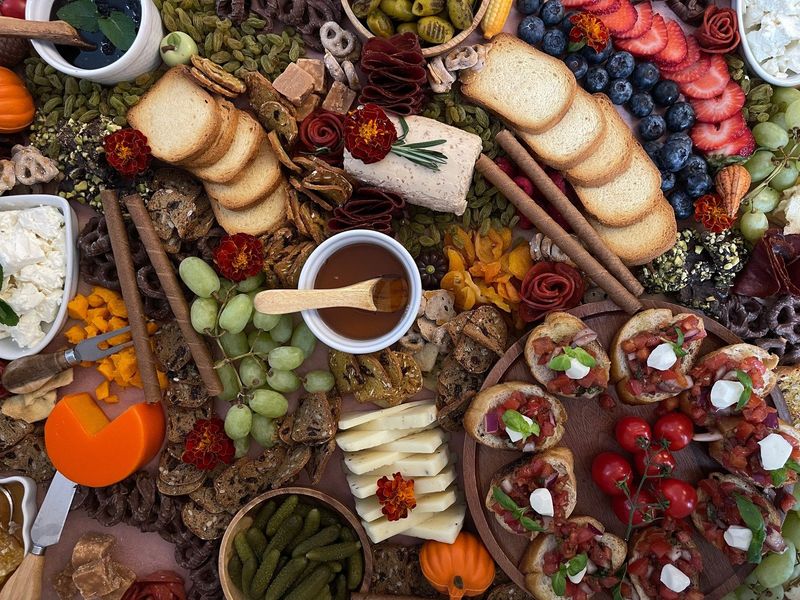 Elegant charcuterie spread with assorted cheeses and meats