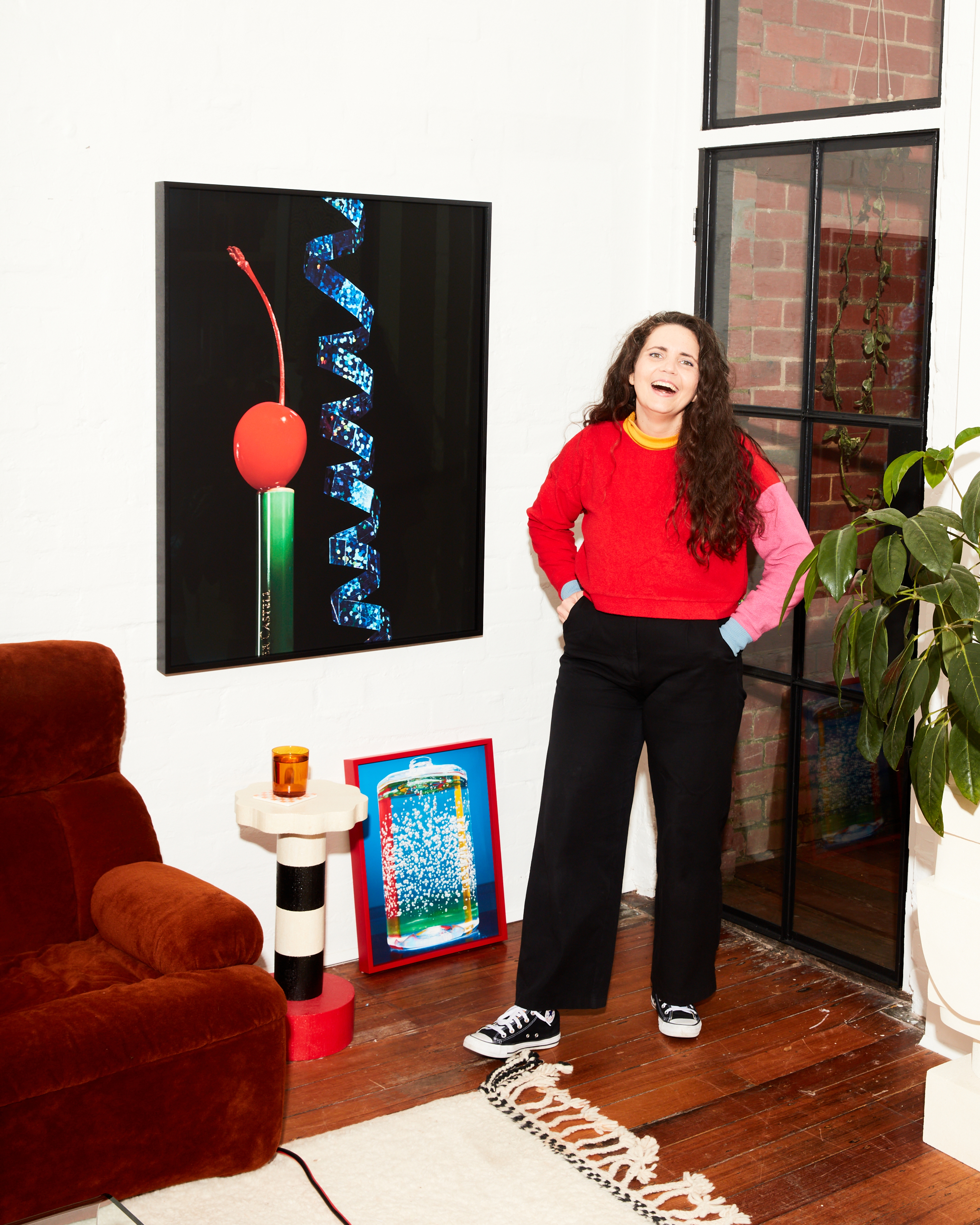 Shelley laughing in front of the camera