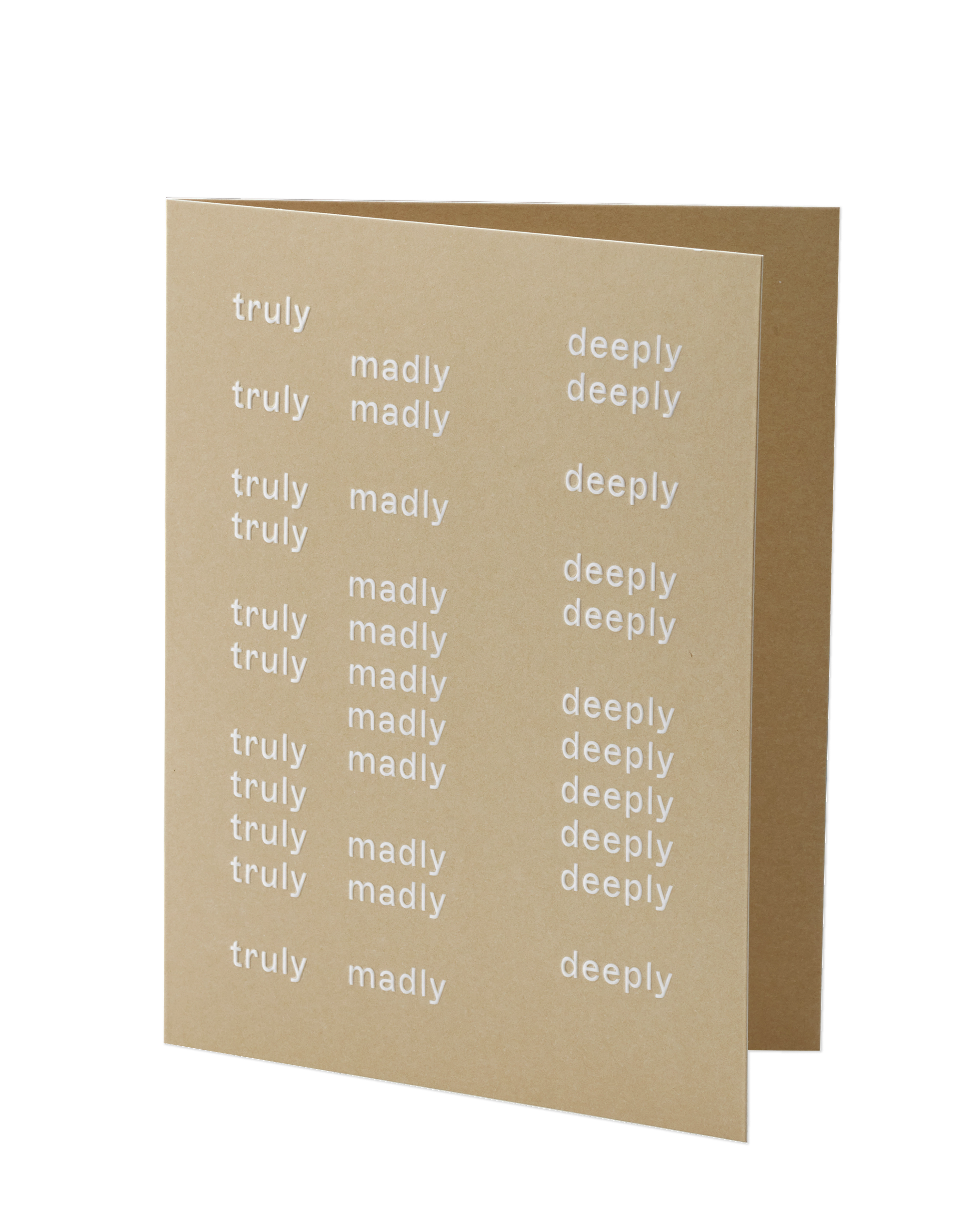 The 'Truly, madly, deeply' card slightly opened