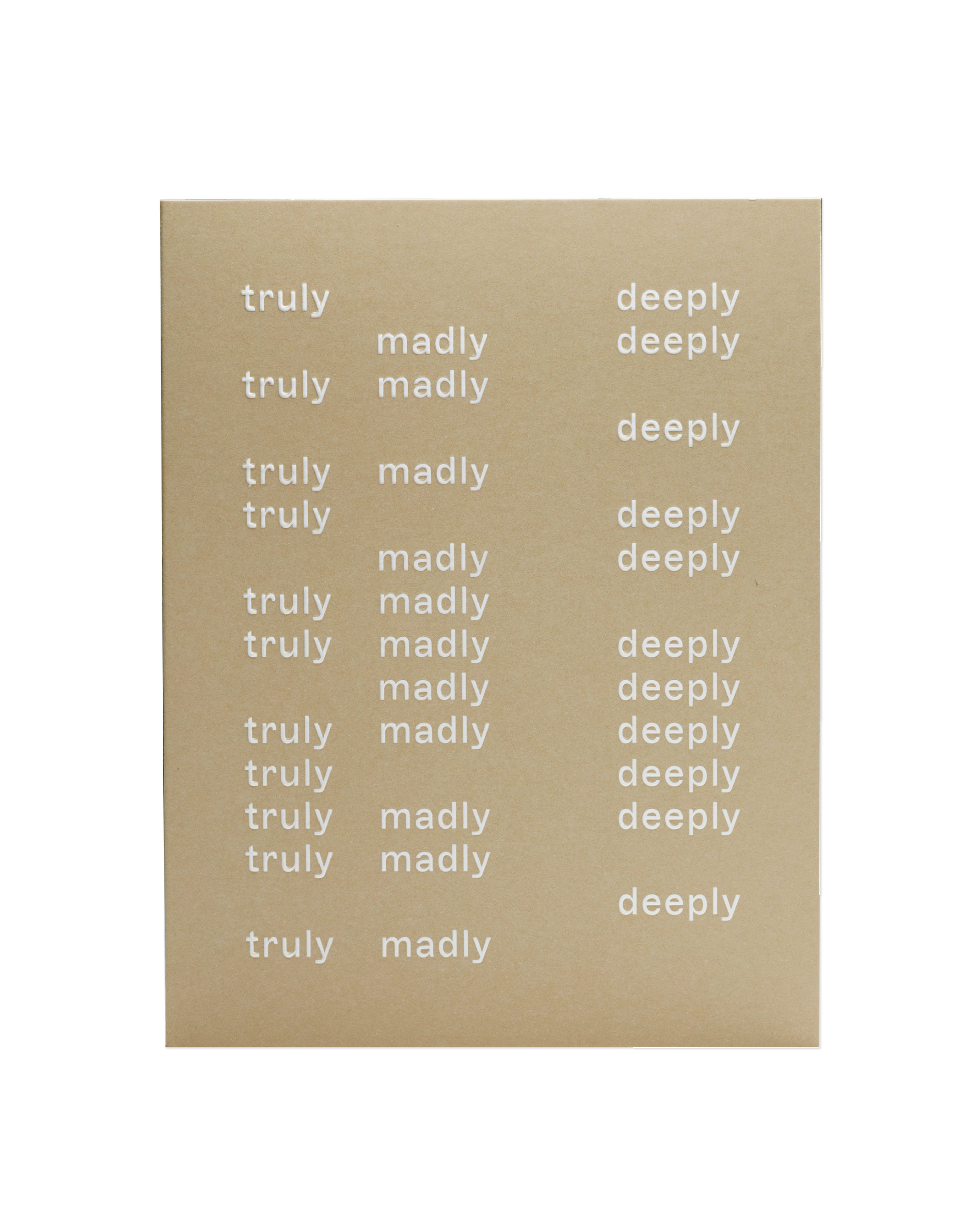 The front of the 'Truly, madly, deeply'' card