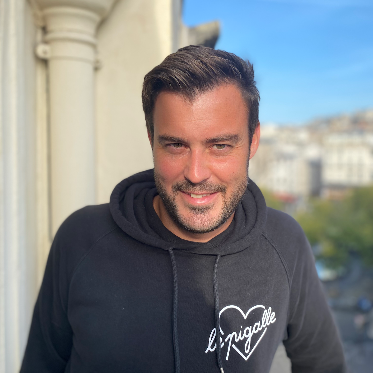 A photo of GM Xavier Hue, taken from the balcony of a room at Hotel Le Pigalle Paris