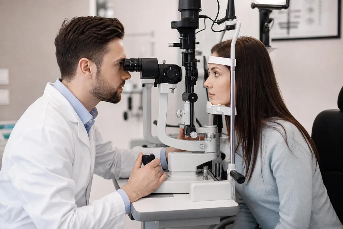 La valoración temprana ayuda a preservar la calidad visual y planificar el tratamiento adecuado. Paciente con síntomas visuales compatibles con cataratas consultando en óptica en Jaén