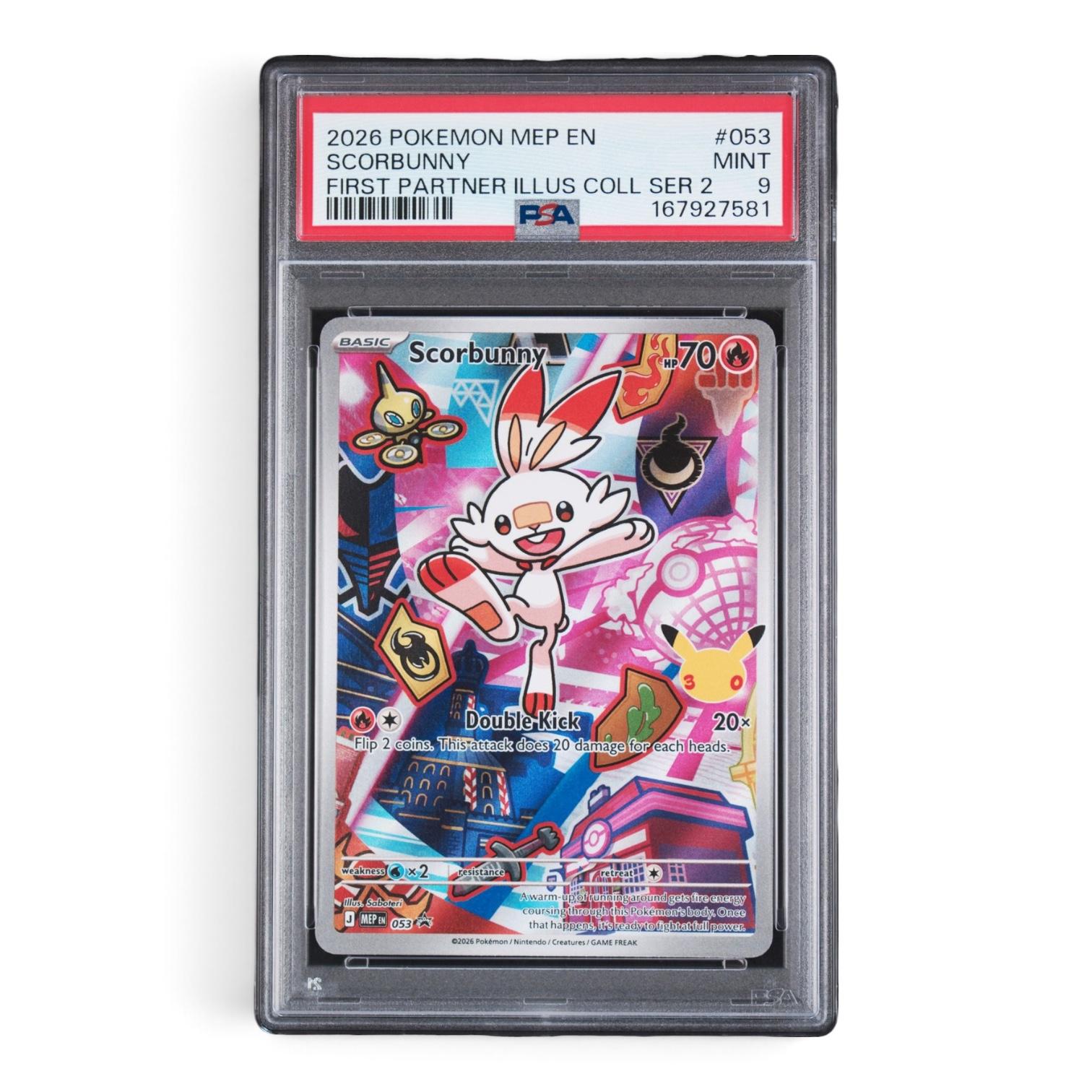 2026 Pokémon MEP First Partner Illustration Collection #053 Scorbunny – PSA 9