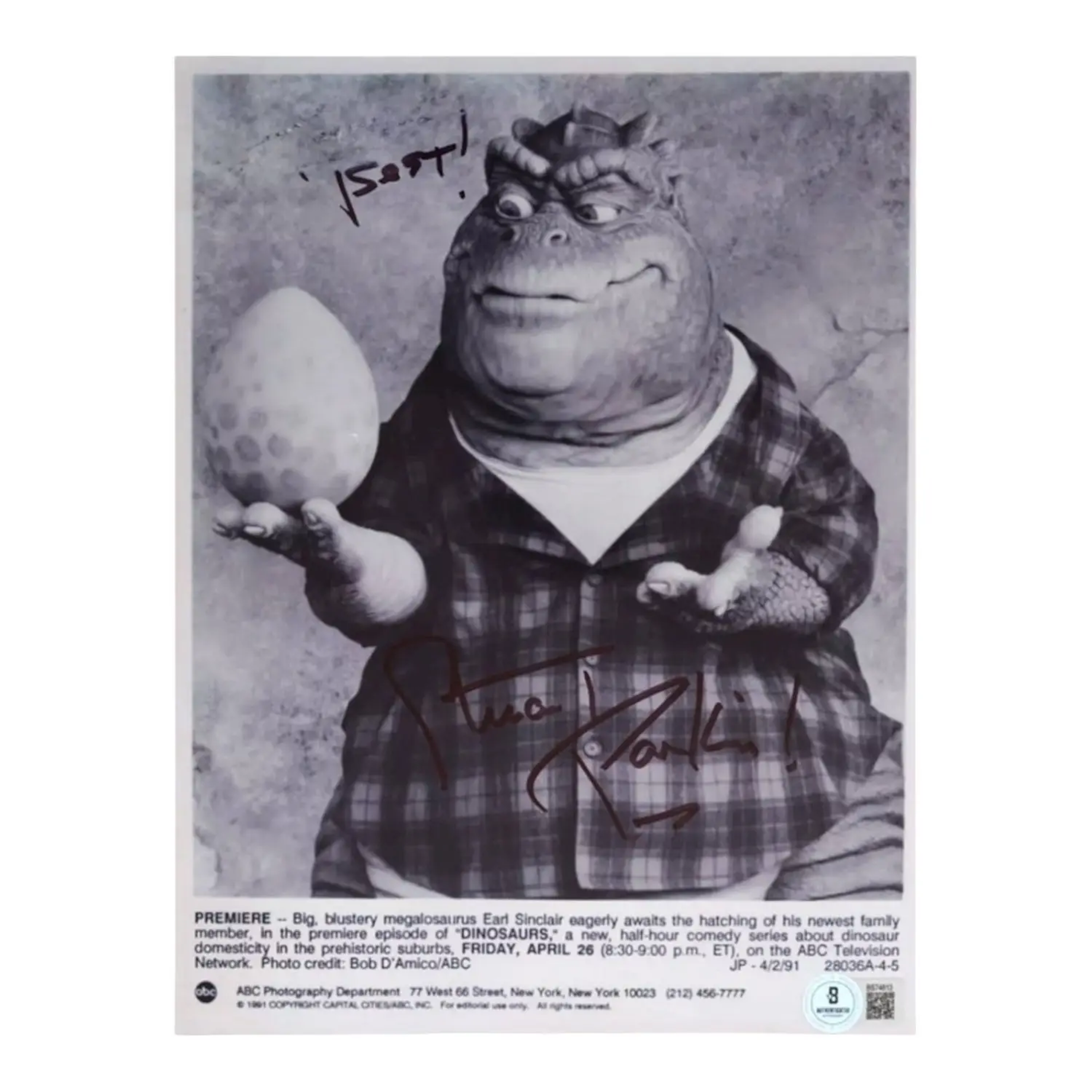Dinosaurs, Stuart Pankin (Earl Sinclair) Signerad foto ca 20 × 25 cm