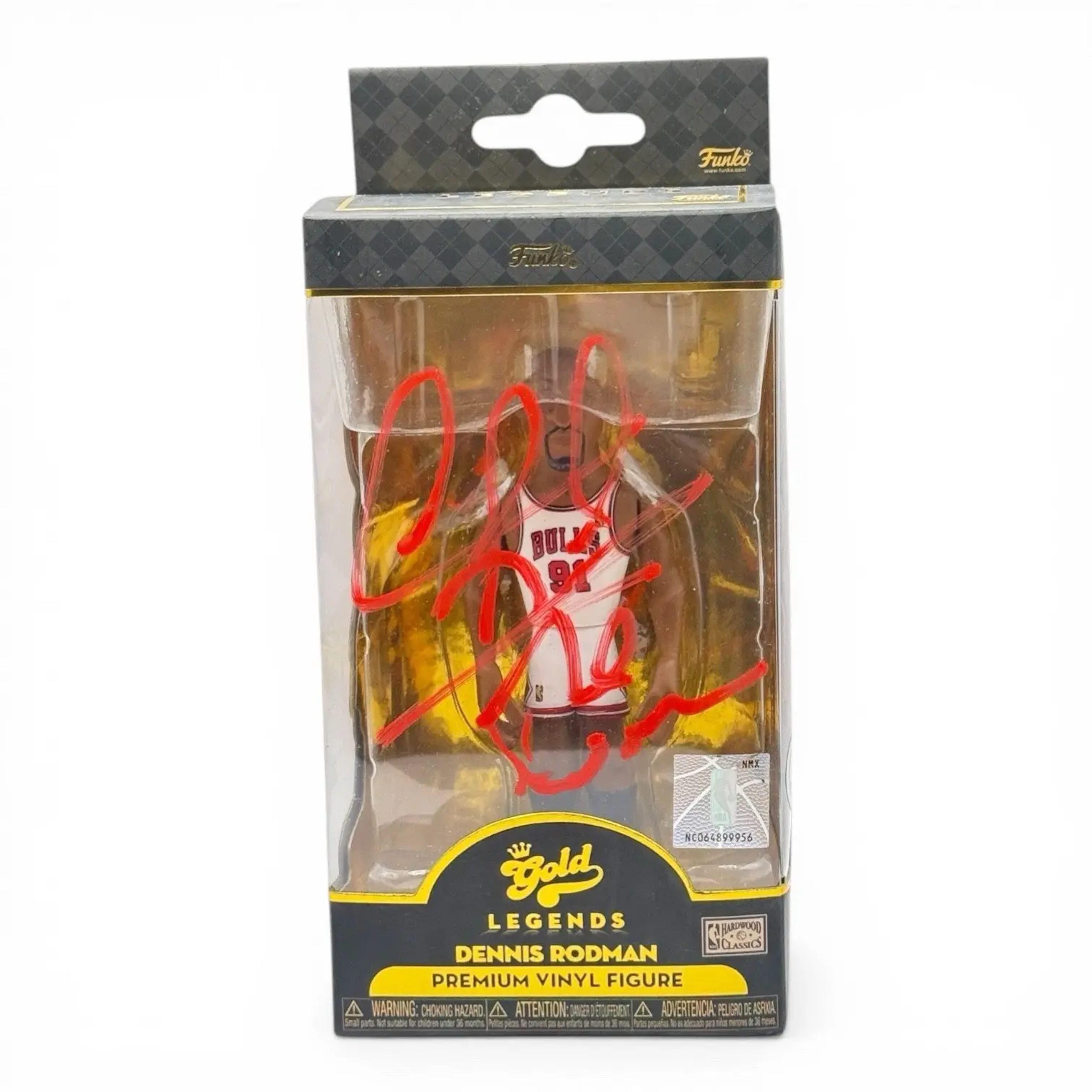 Signerad Dennis Rodman Funko Gold Legends figur 