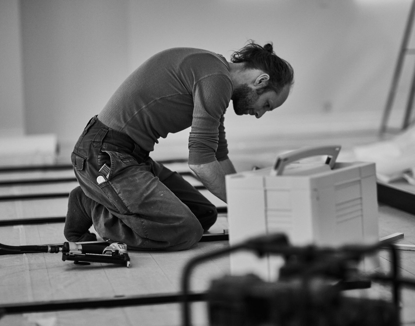 Behind-the-scenes photographs of the process behind the 'Renewed Dignity' exhibition at Ankerbak, documenting the creative work and preparation leading up to the display.