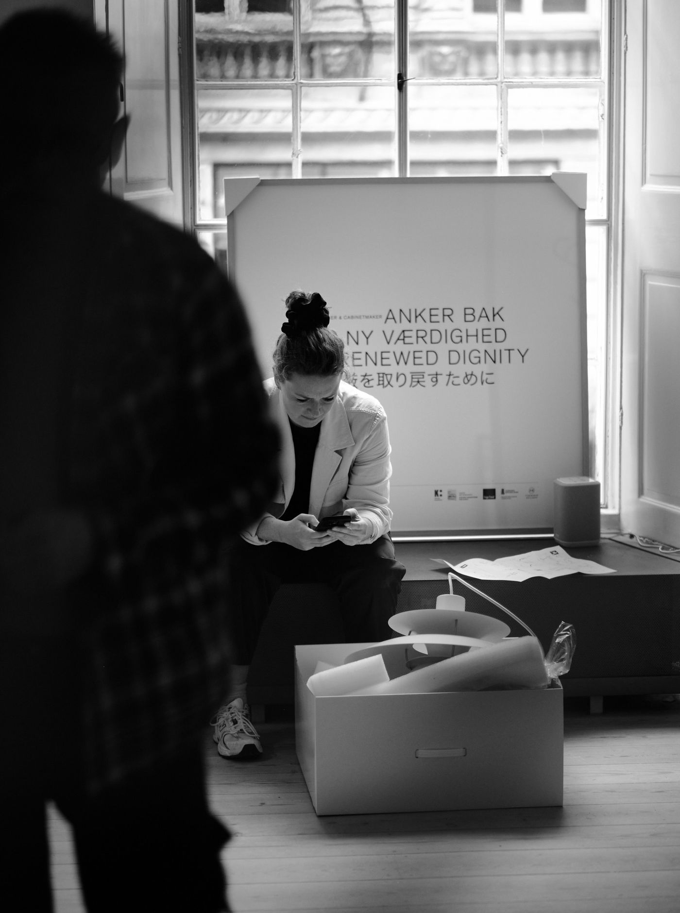Behind-the-scenes photographs of the process behind the 'Renewed Dignity' exhibition at Ankerbak, documenting the creative work and preparation leading up to the display.