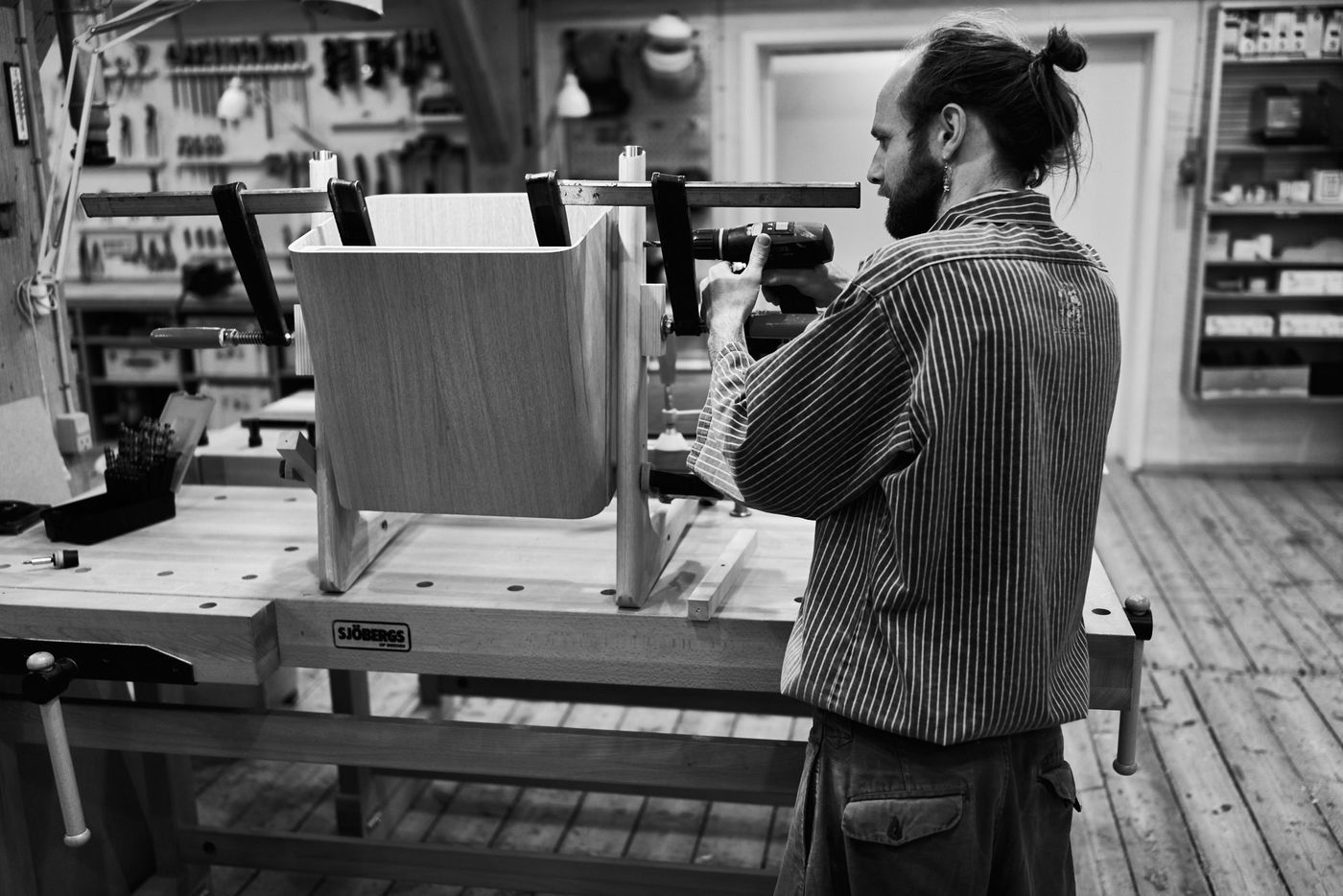The process of SINDIG wooden walker in solid oak with designed by Anker Bak