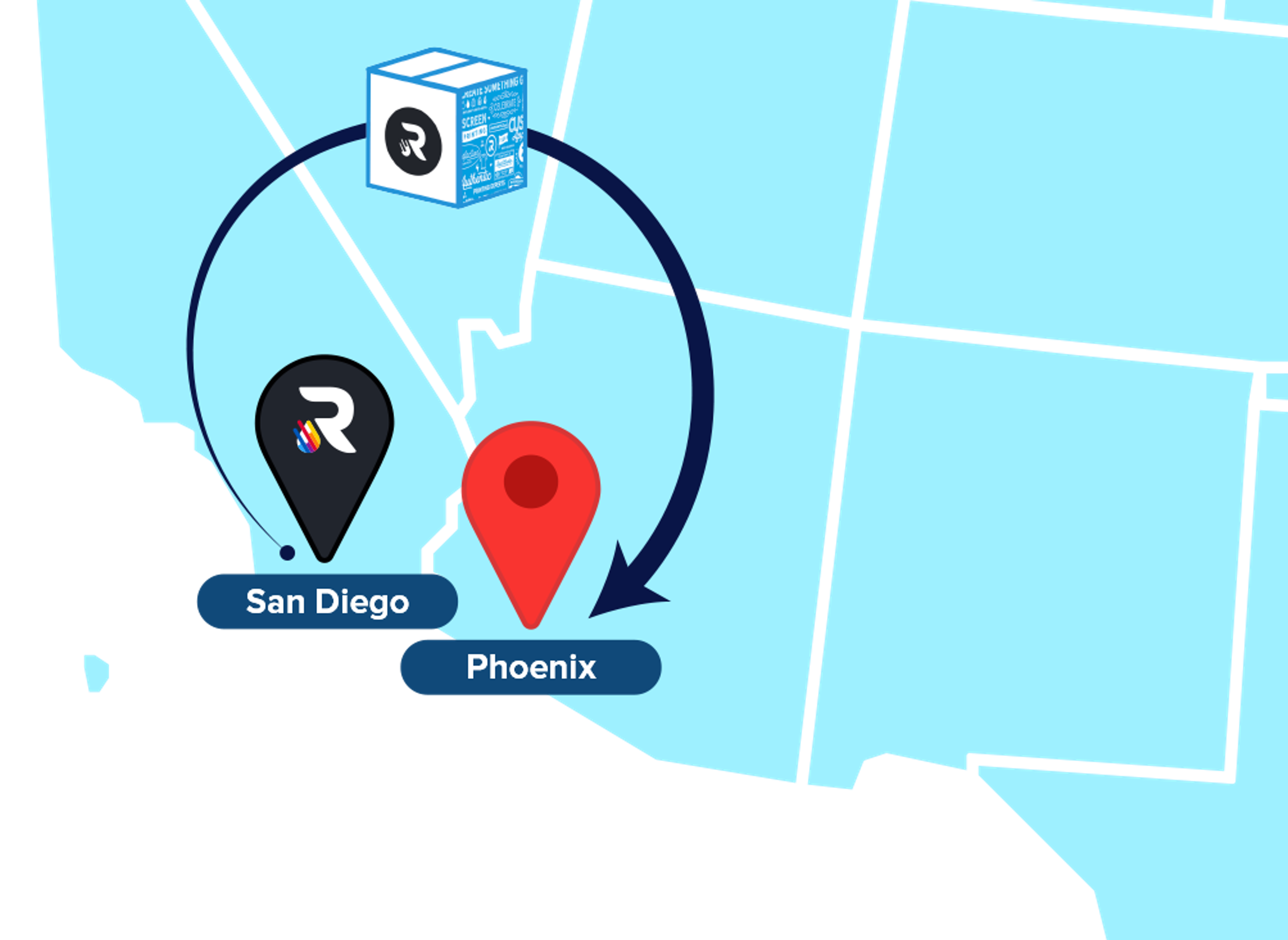 Map from San Diego to Phoenix