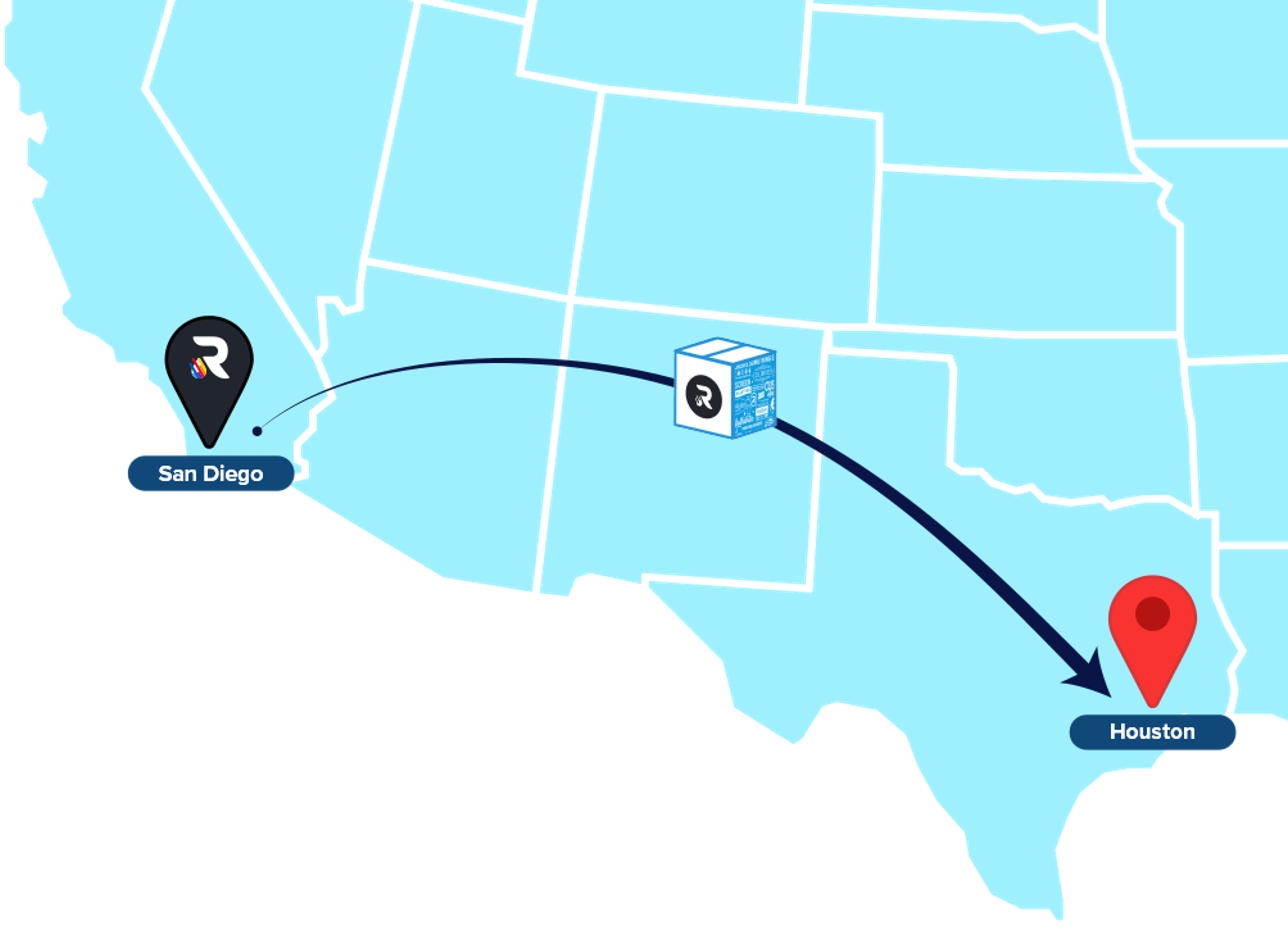 Map from San Diego to Houston