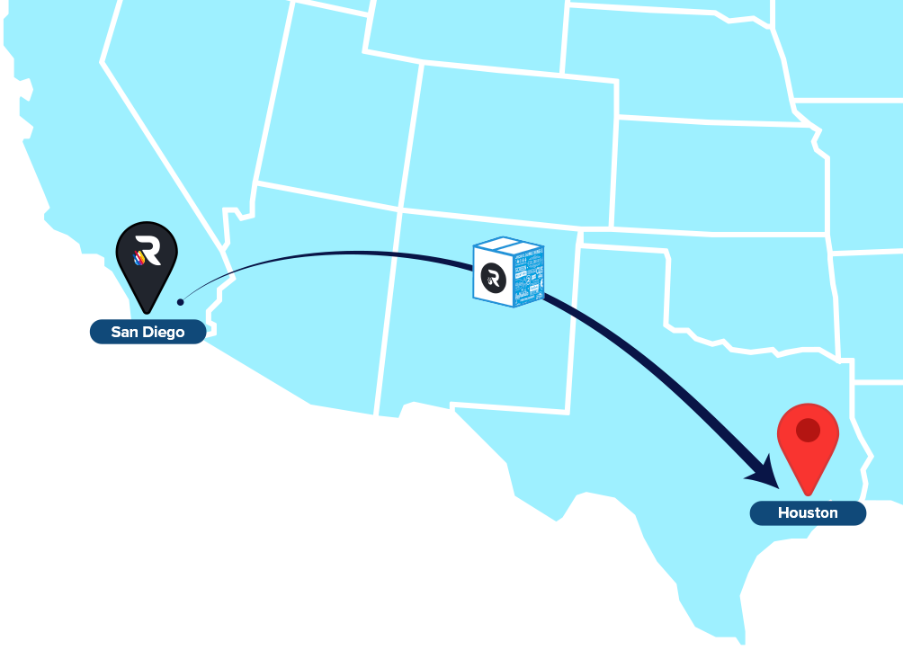 Map from San Diego to Houston