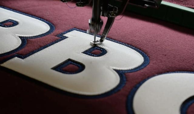 Close-up of an embroidery machine