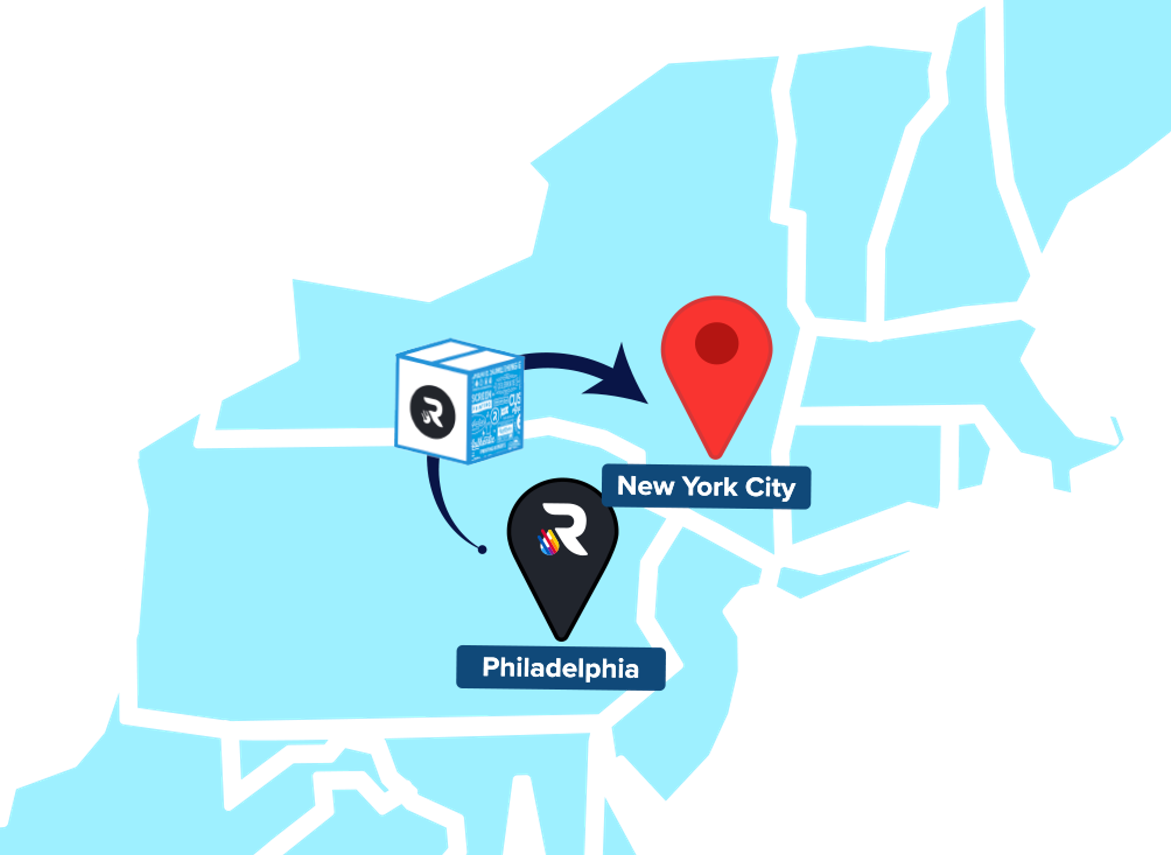 Map from Philadelphia to New York