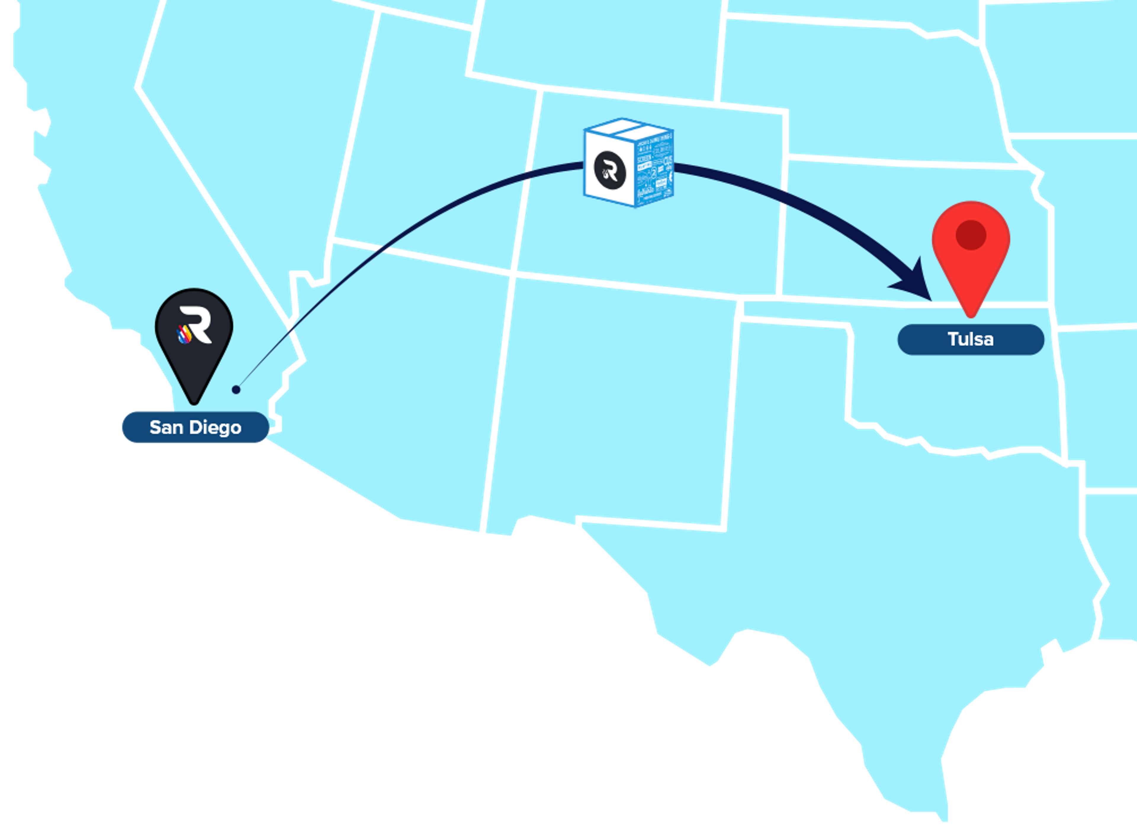 Map from San Diego to Tulsa