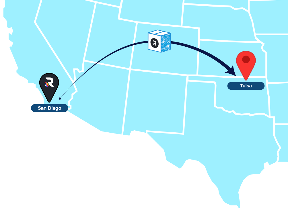 Map from San Diego to Tulsa