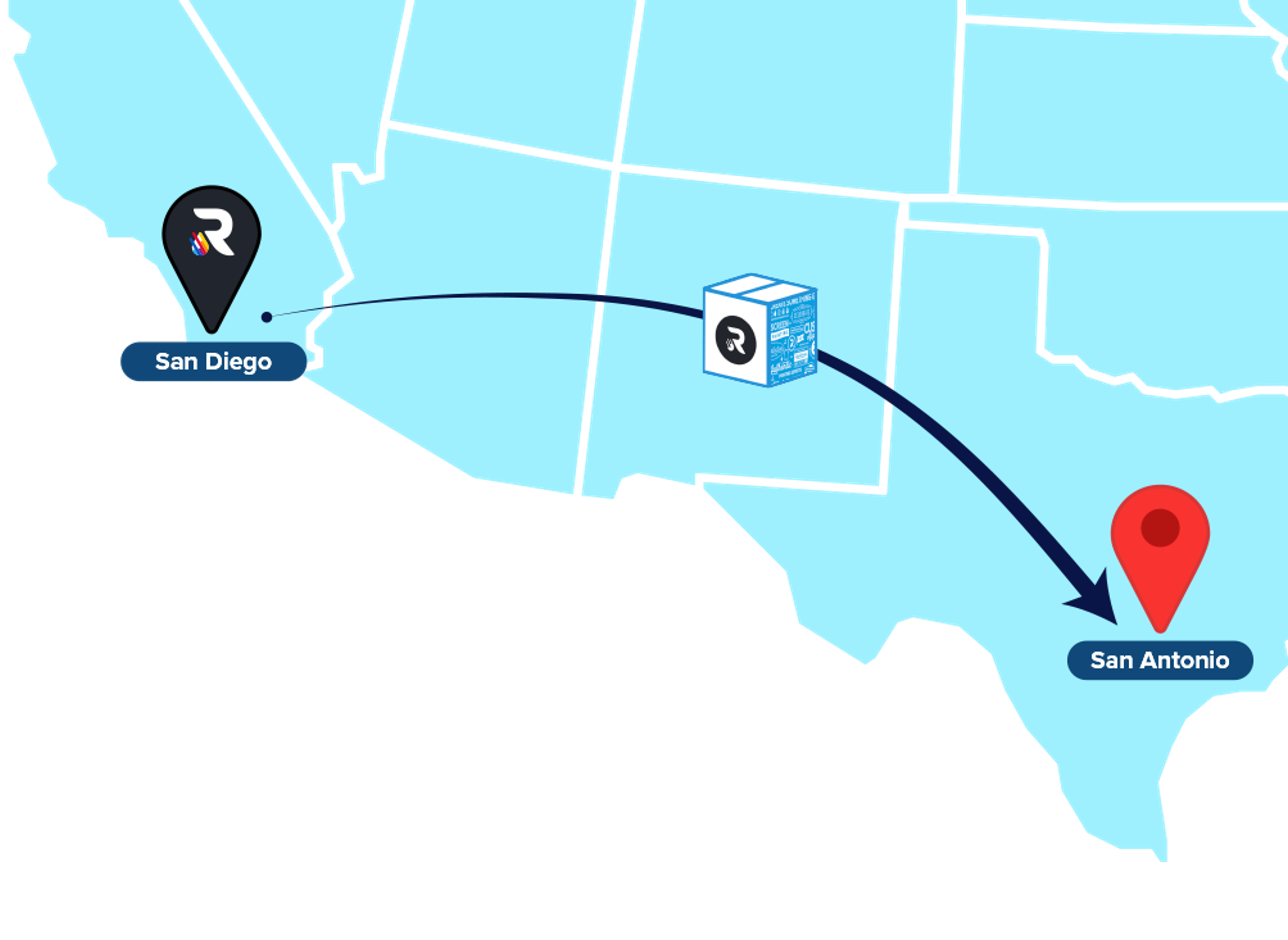 Map from San Diego to San Antonio