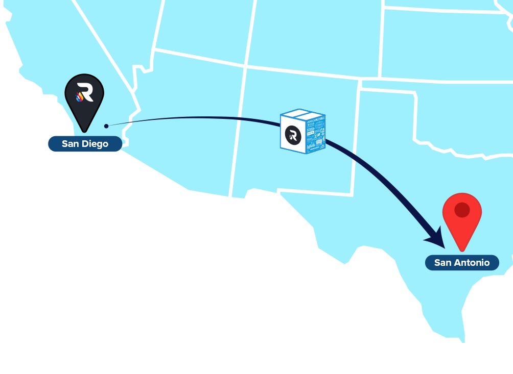 Map from San Diego to San Antonio