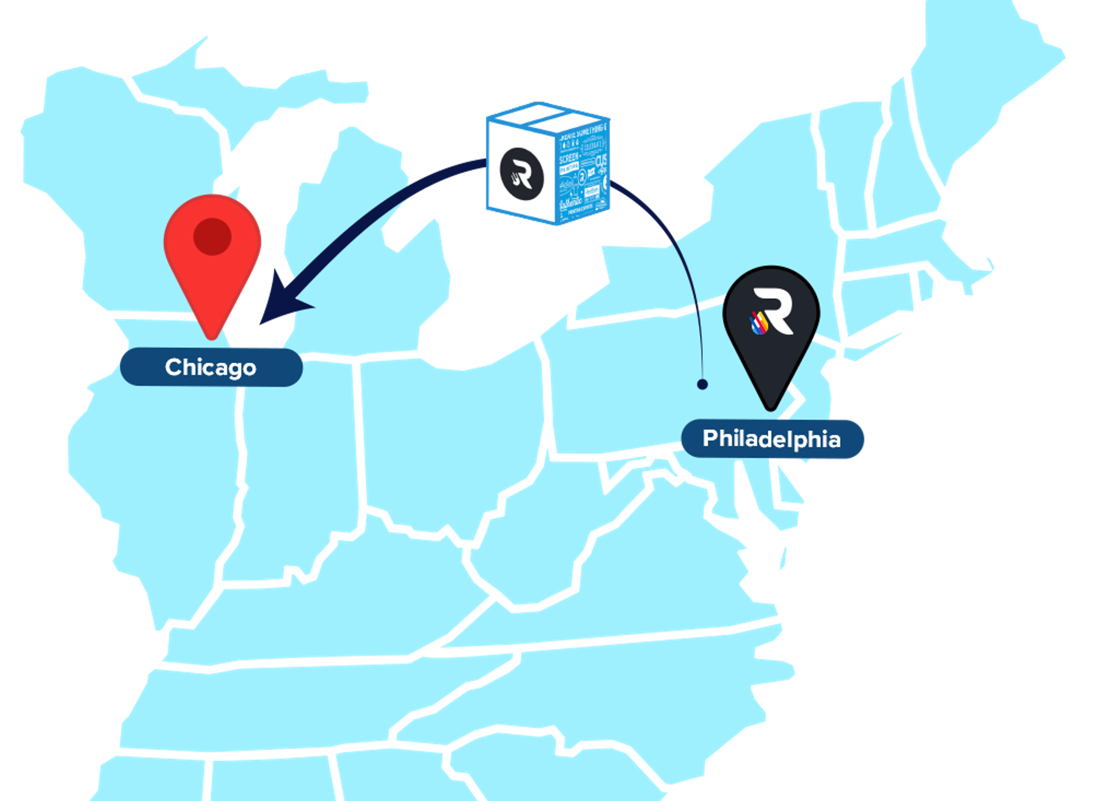 Map from Philadelphia to Chicago