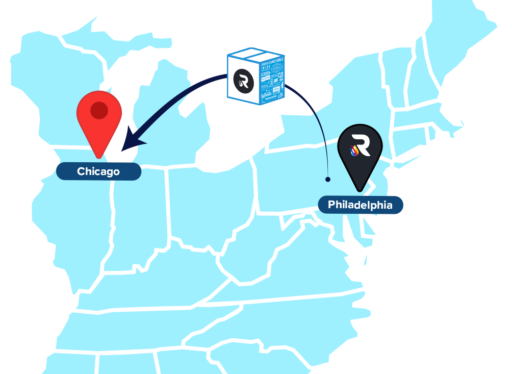 Map from Philadelphia to Chicago