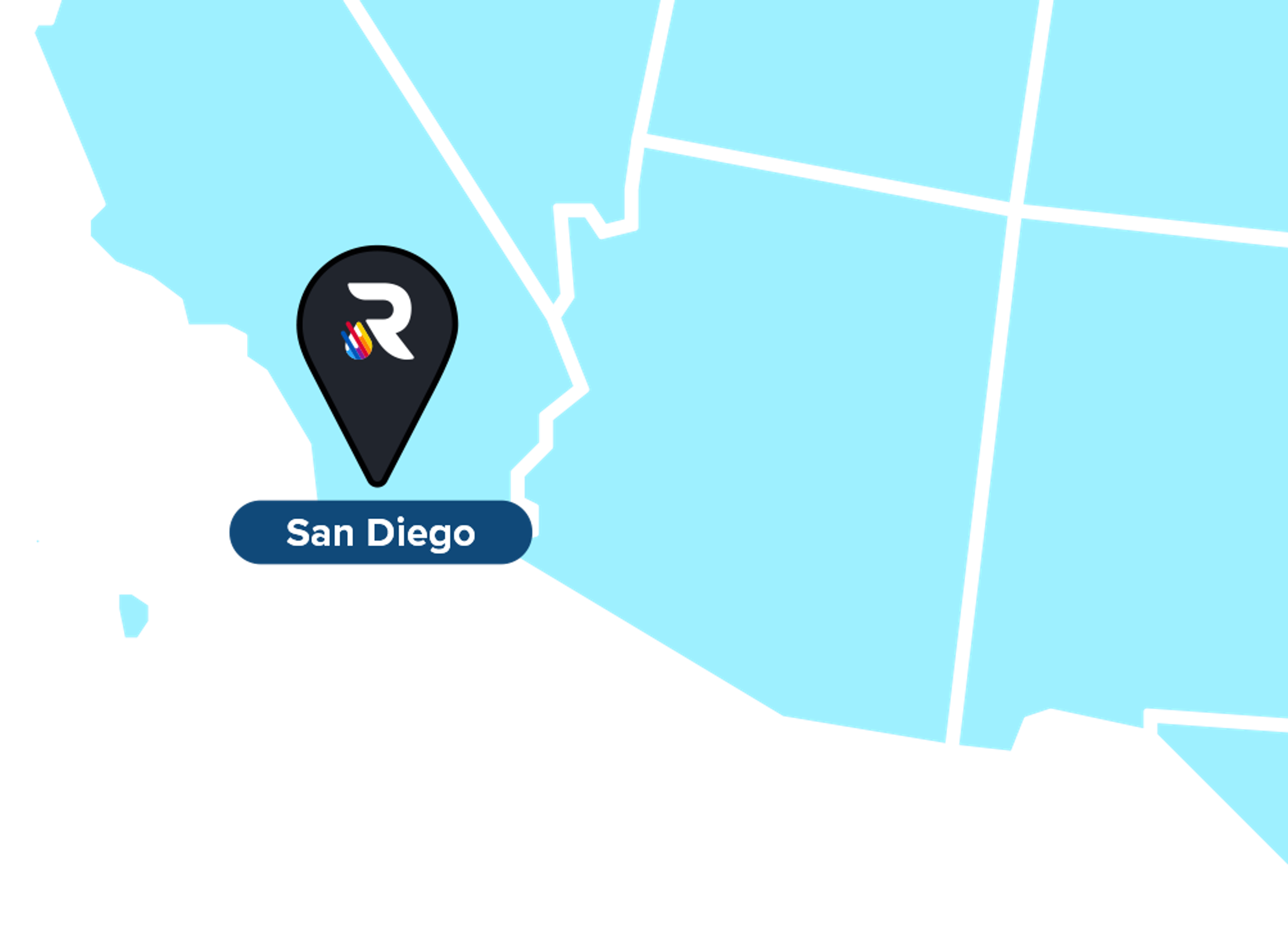 Map pinpointing RushOrderTees' base in San Diego