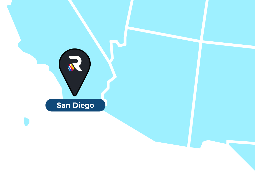 Map pinpointing RushOrderTees' base in San Diego