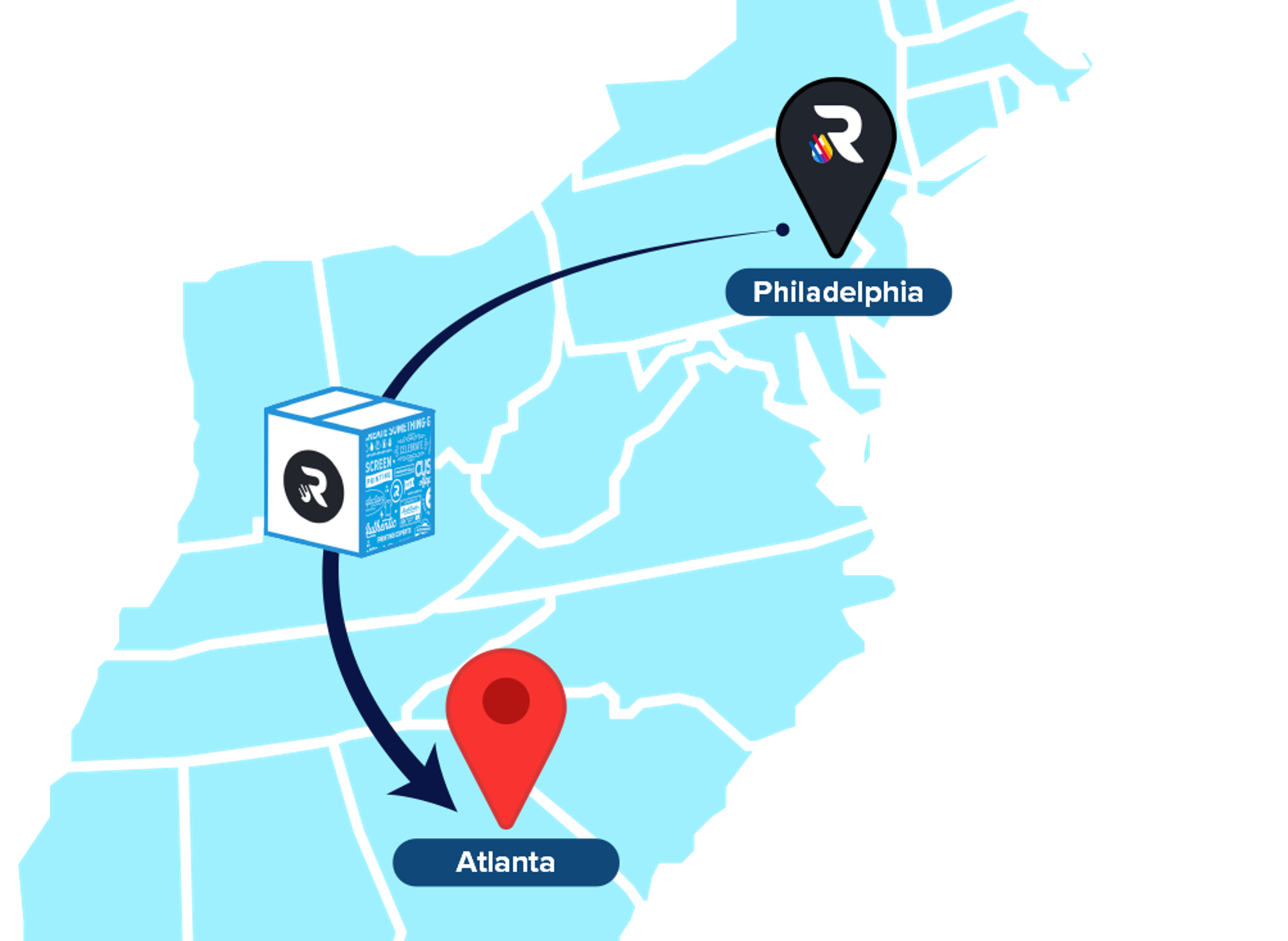Map from Philadelphia to Atlanta