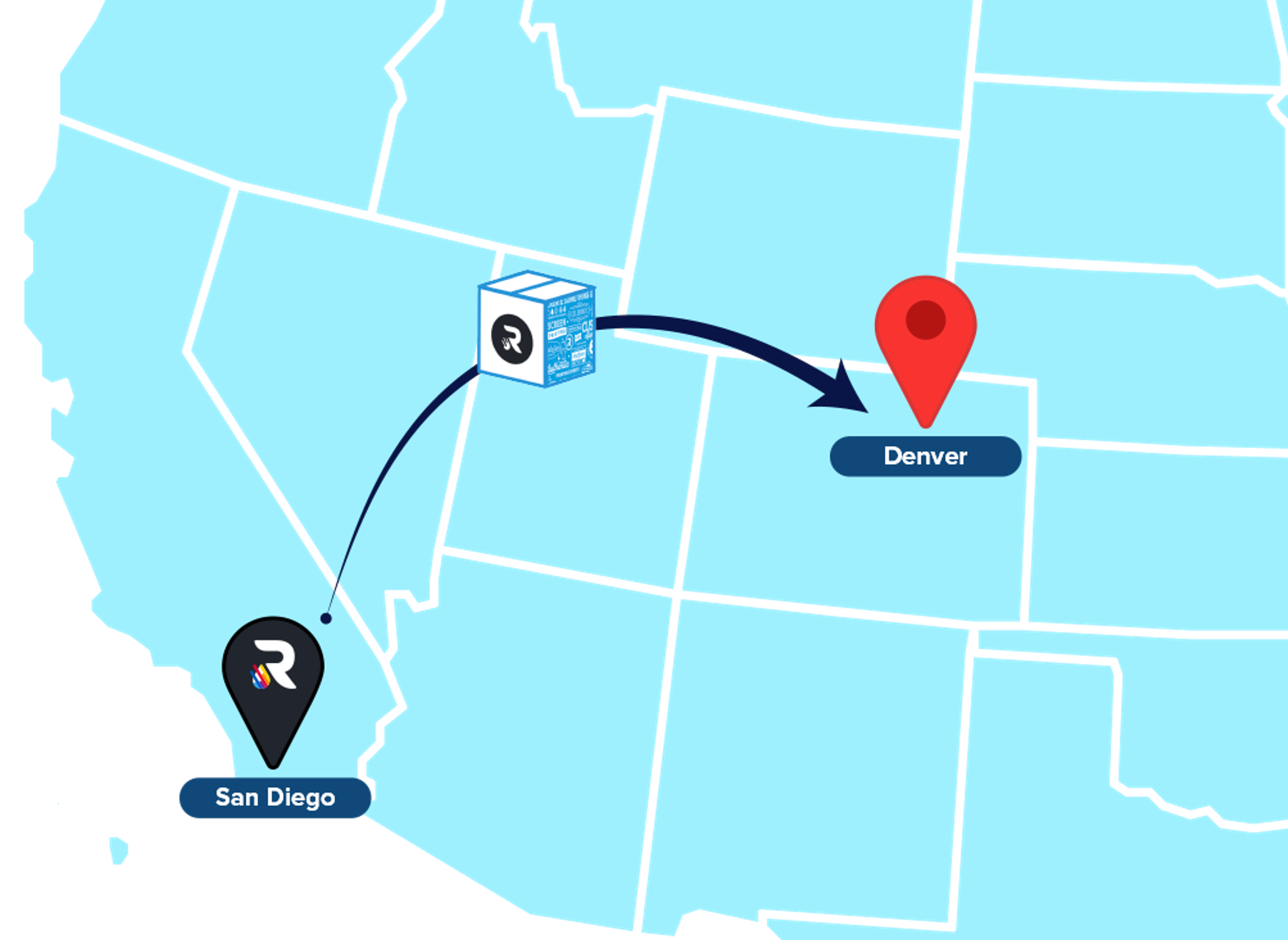 Map from San Diego to Denver