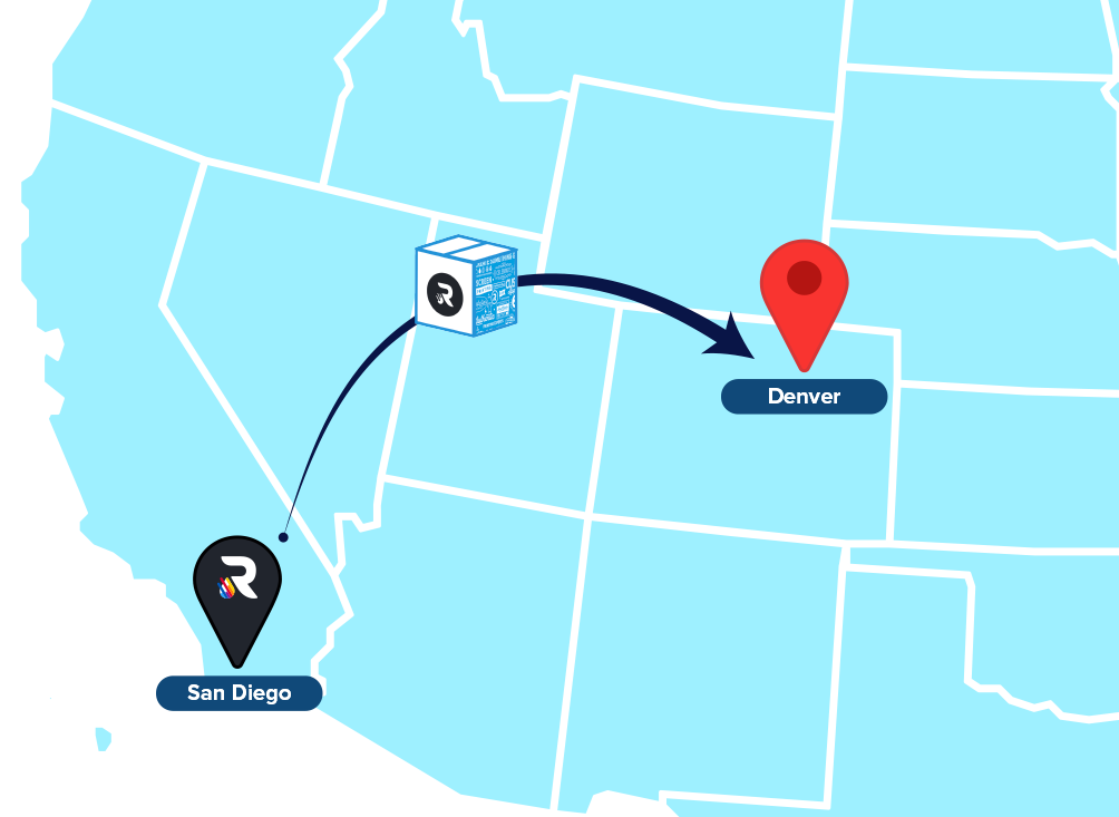 Map from San Diego to Denver