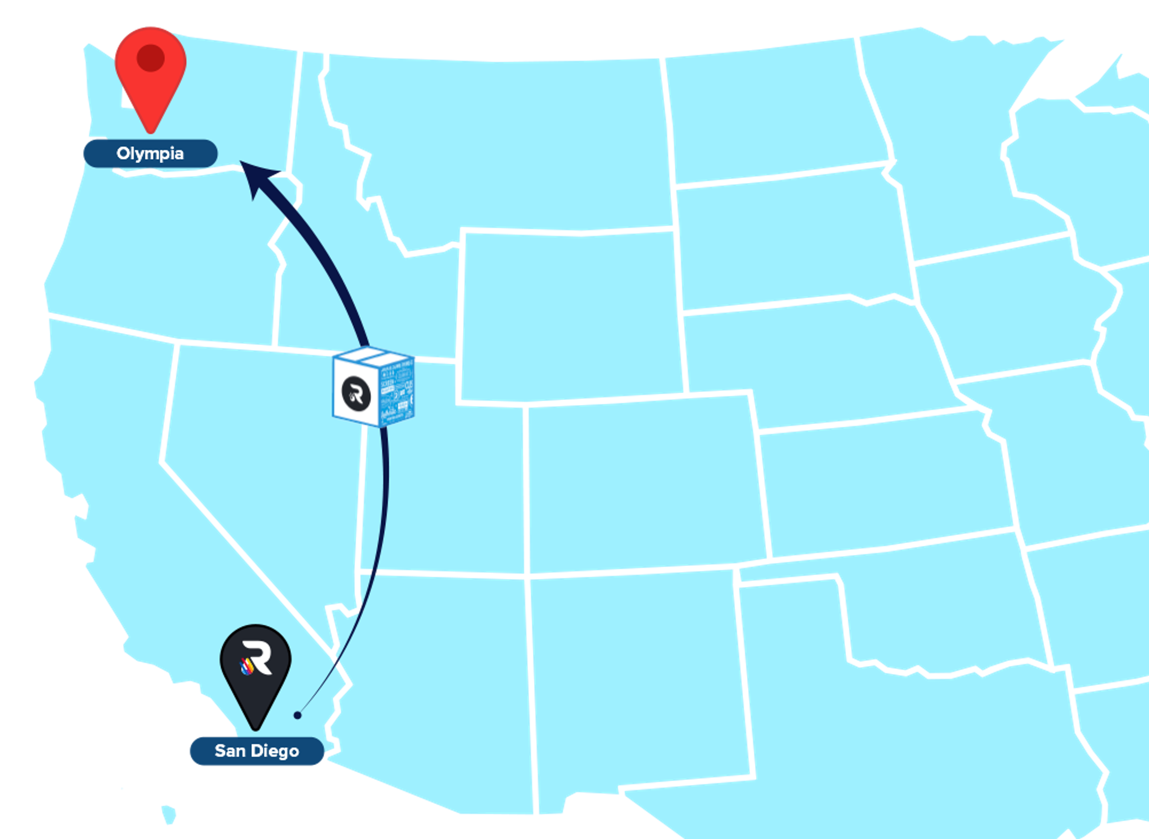 Map from San Diego to Olympia