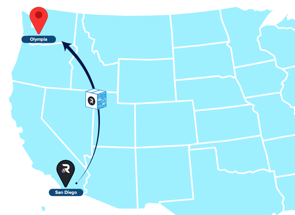 Map from San Diego to Olympia