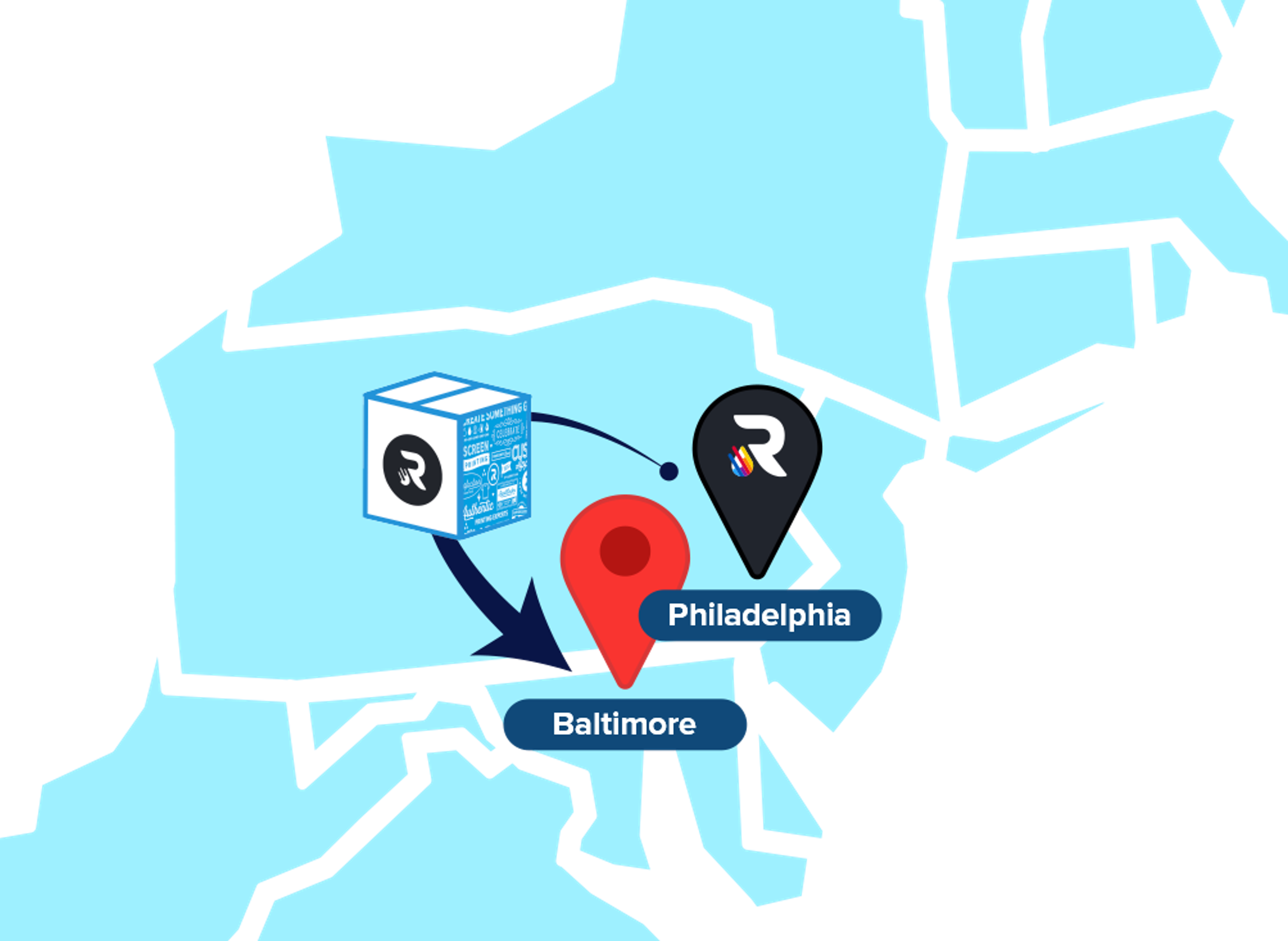 Map from Philadelphia to Baltimore