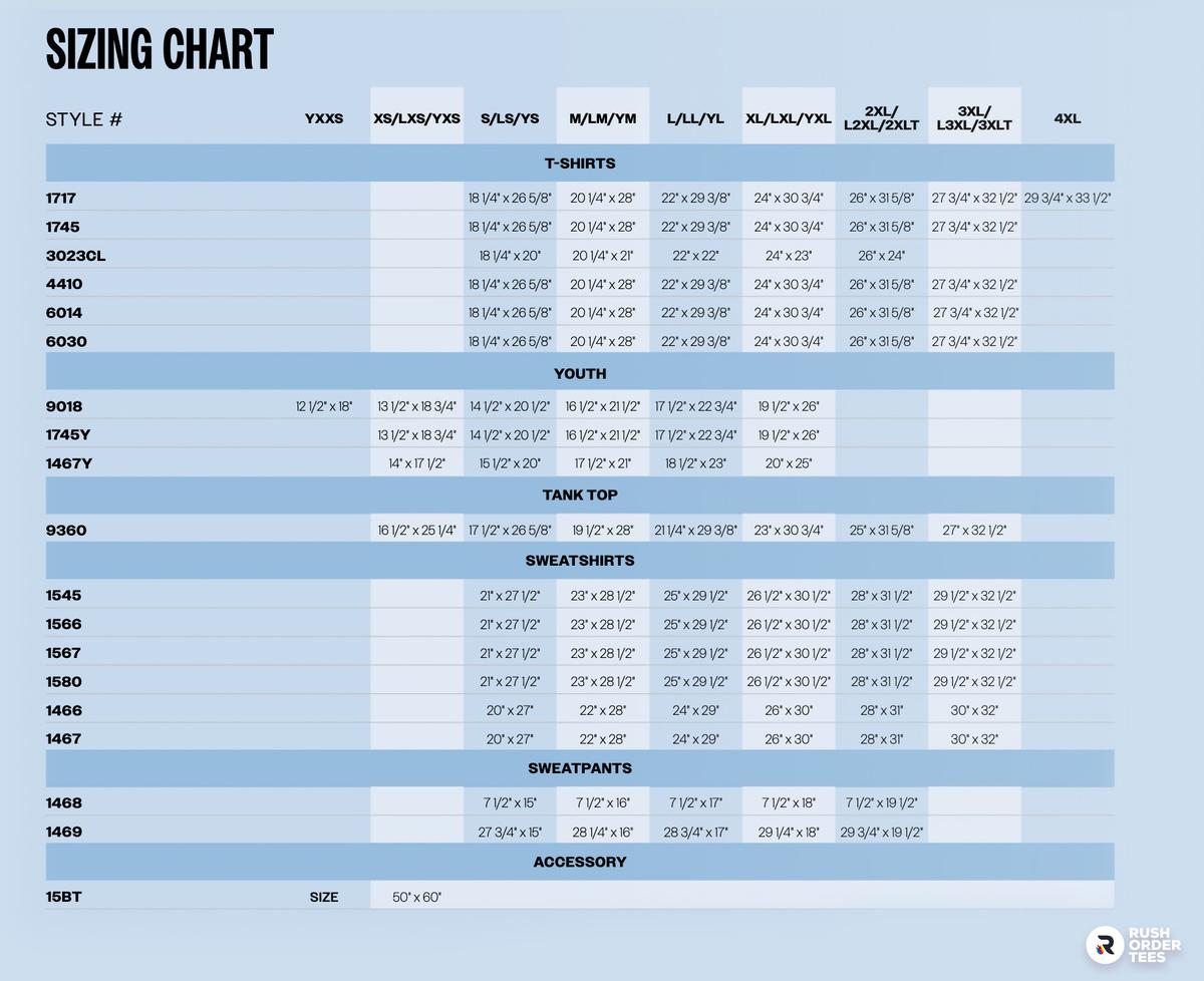 Color/size Map Table Comfort Colors Size & Fit Guide