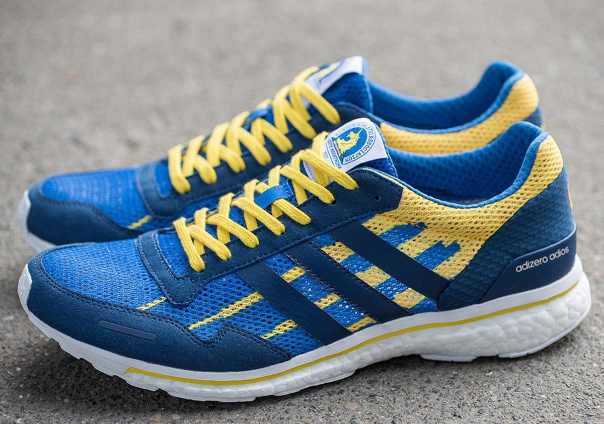adidas adizero adios boost 3 boston marathon 2017 Adidas Adios Boston 2017 B.A.A.’s blue and yellow.