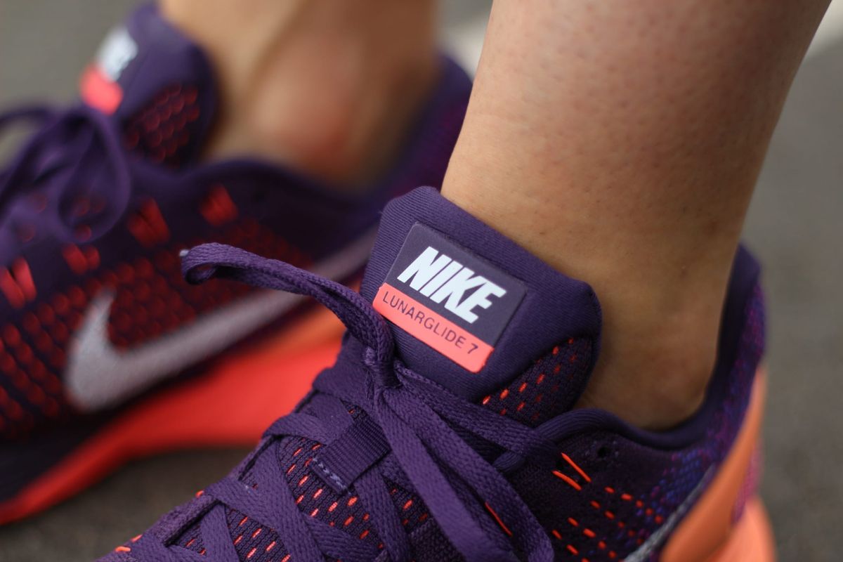 Nike LunarGlide 7 Women Stable Running shoes 747356-500 Color : Grand Purple/Sunset Glow/Hot Lava/White Stability