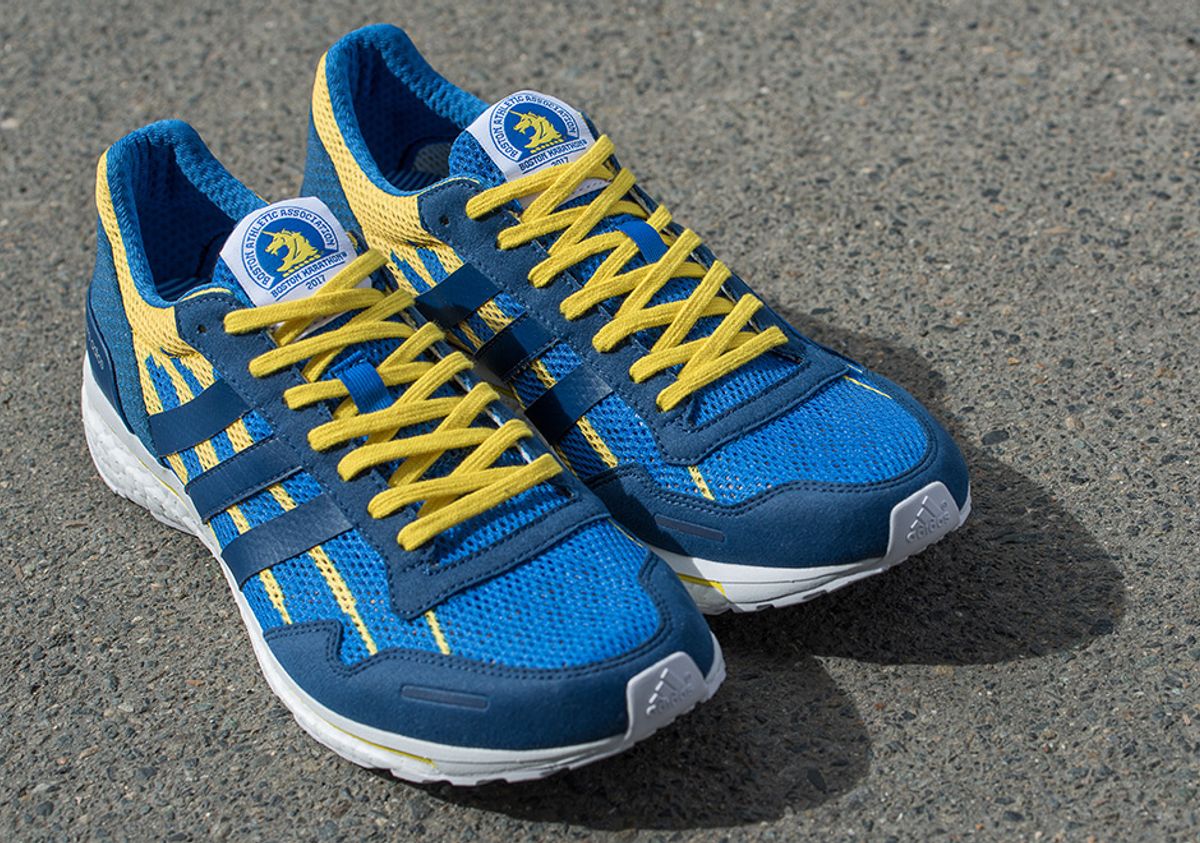 adidas adizero adios boost 3 boston marathon 2017 Adidas Adios Boston 2017   B.A.A.’s  blue and yellow.