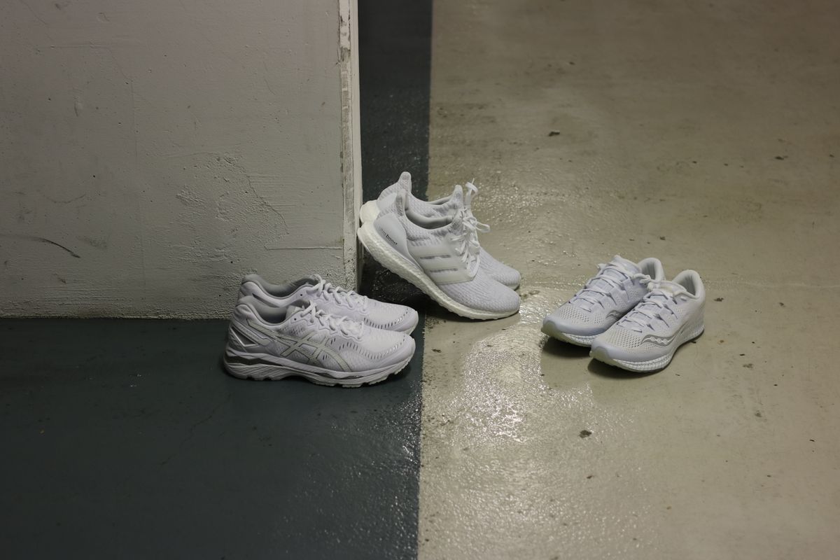 asics running gel kayano 23 ultra boost 3.0 saucony freedom iso triple white