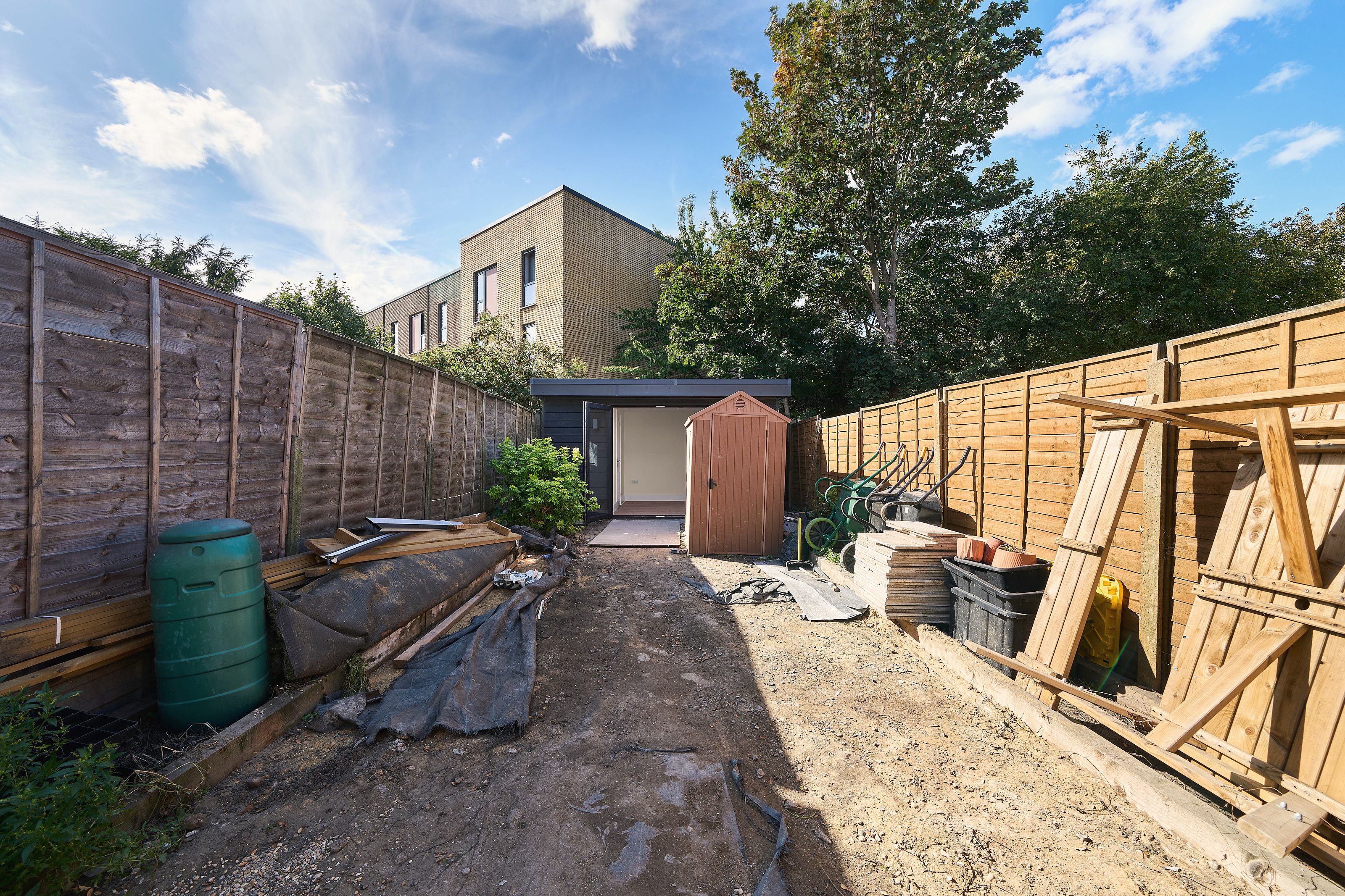 Looking down the garden to the new garden room, before the garden was finished