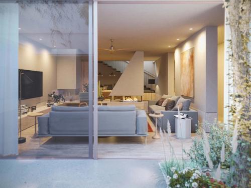 The living room opens up to a patio that caters an intimate and private outdoor space. It is carefully located on the tension between the exterior and the inter...