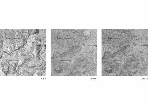 Aerial Photos provided by the Royal Geographic Center demonstrating the extent of urbanization in Wadi al-Seer throughout the years, 1981, 2001 and 2021