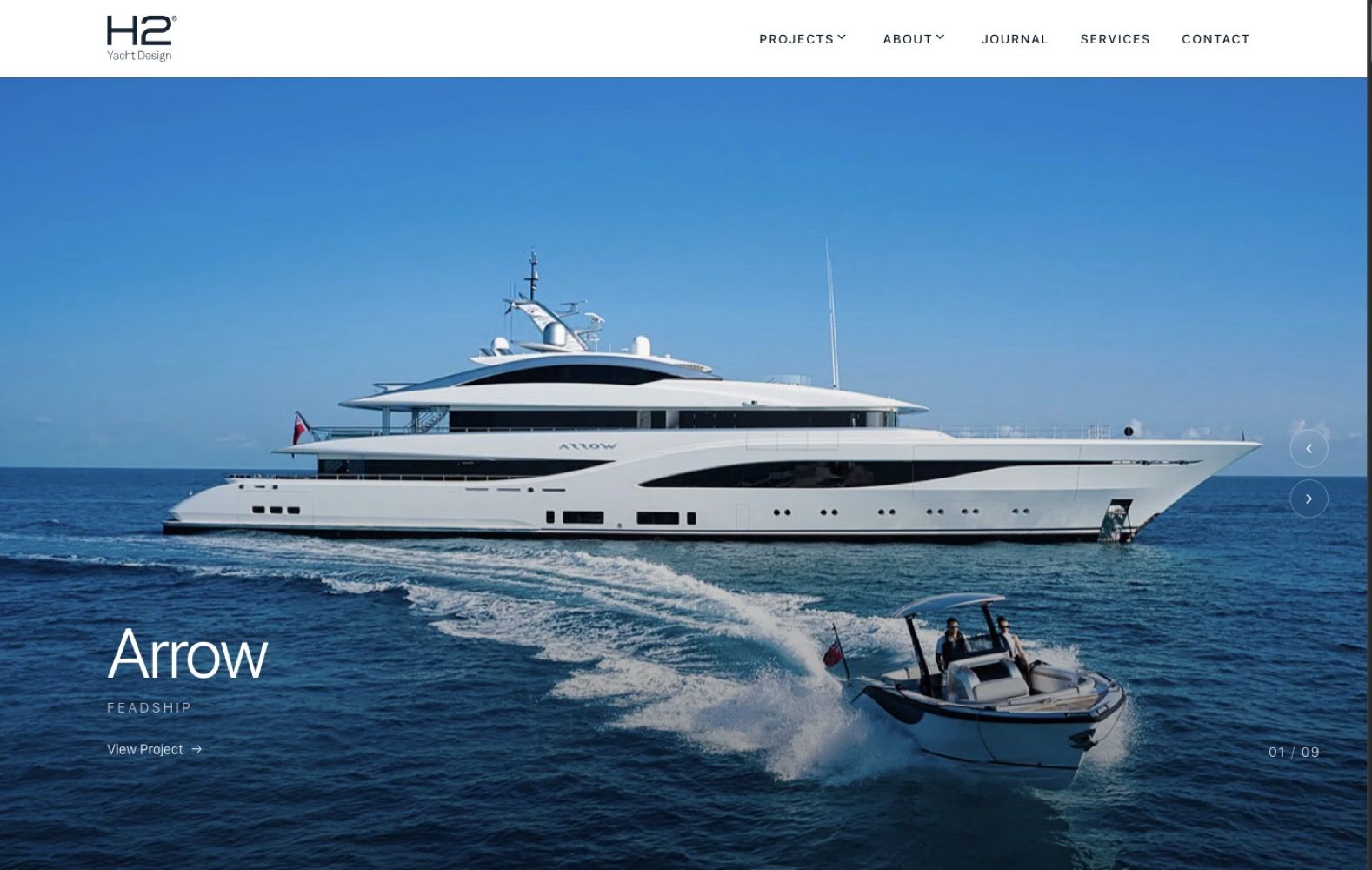 The H2 Yacht Design website, home page