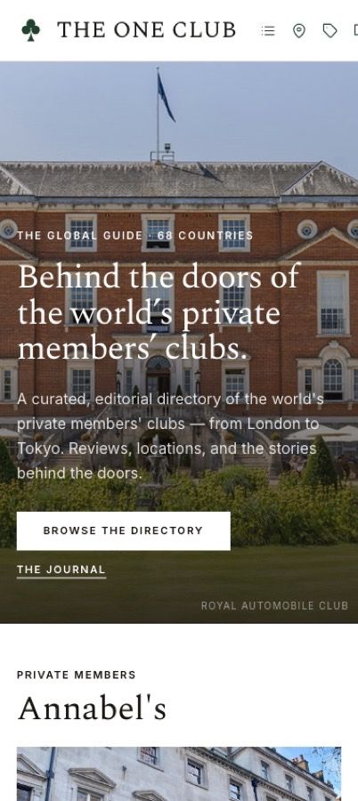 The The One Club website on a phone