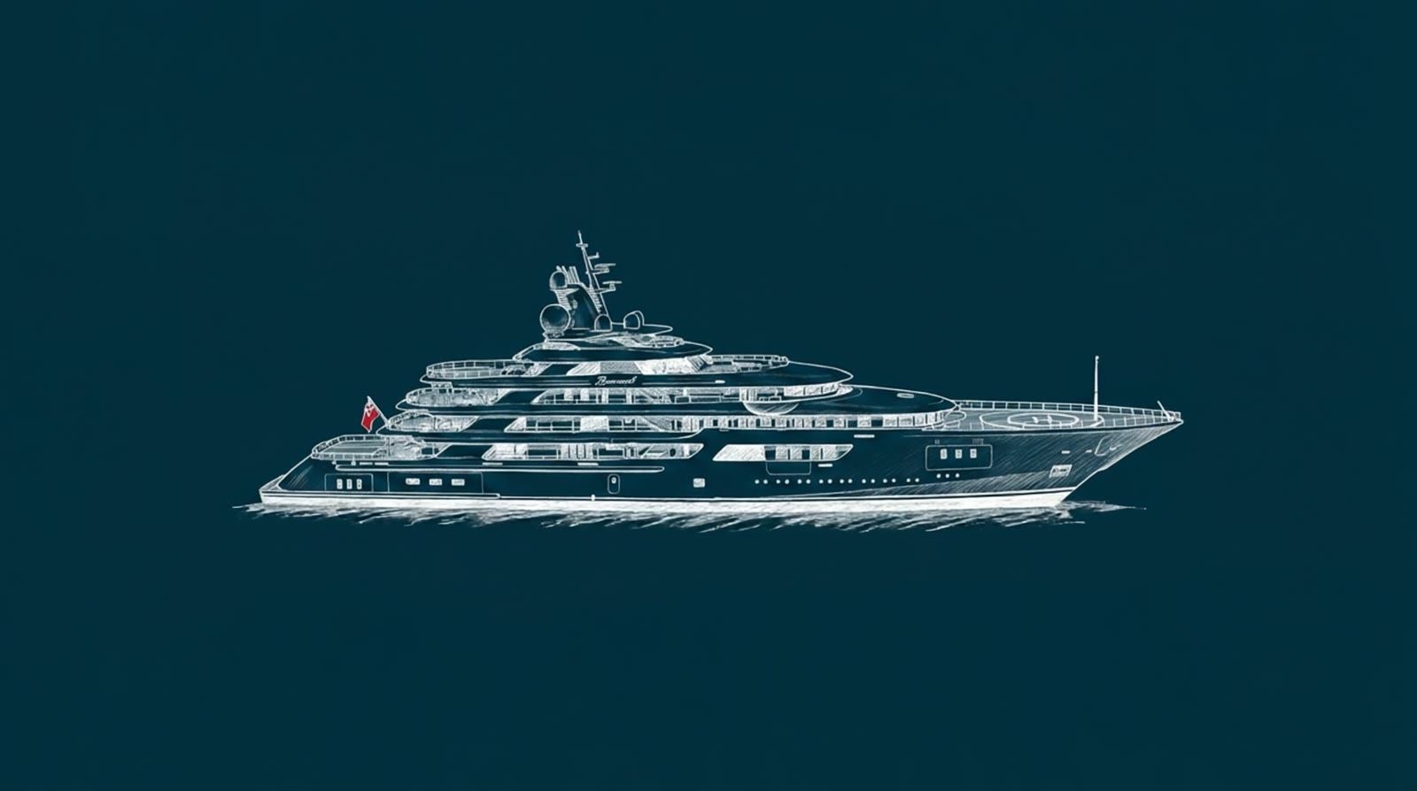 Frame from the ink yacht animation made for the 2026 Monaco Yacht Show