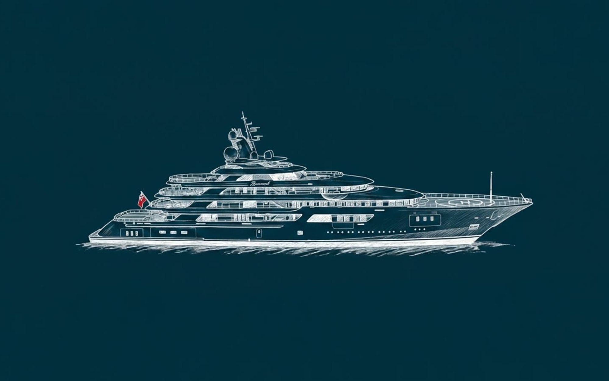 Frame from the ink yacht animation made for the 2026 Monaco Yacht Show